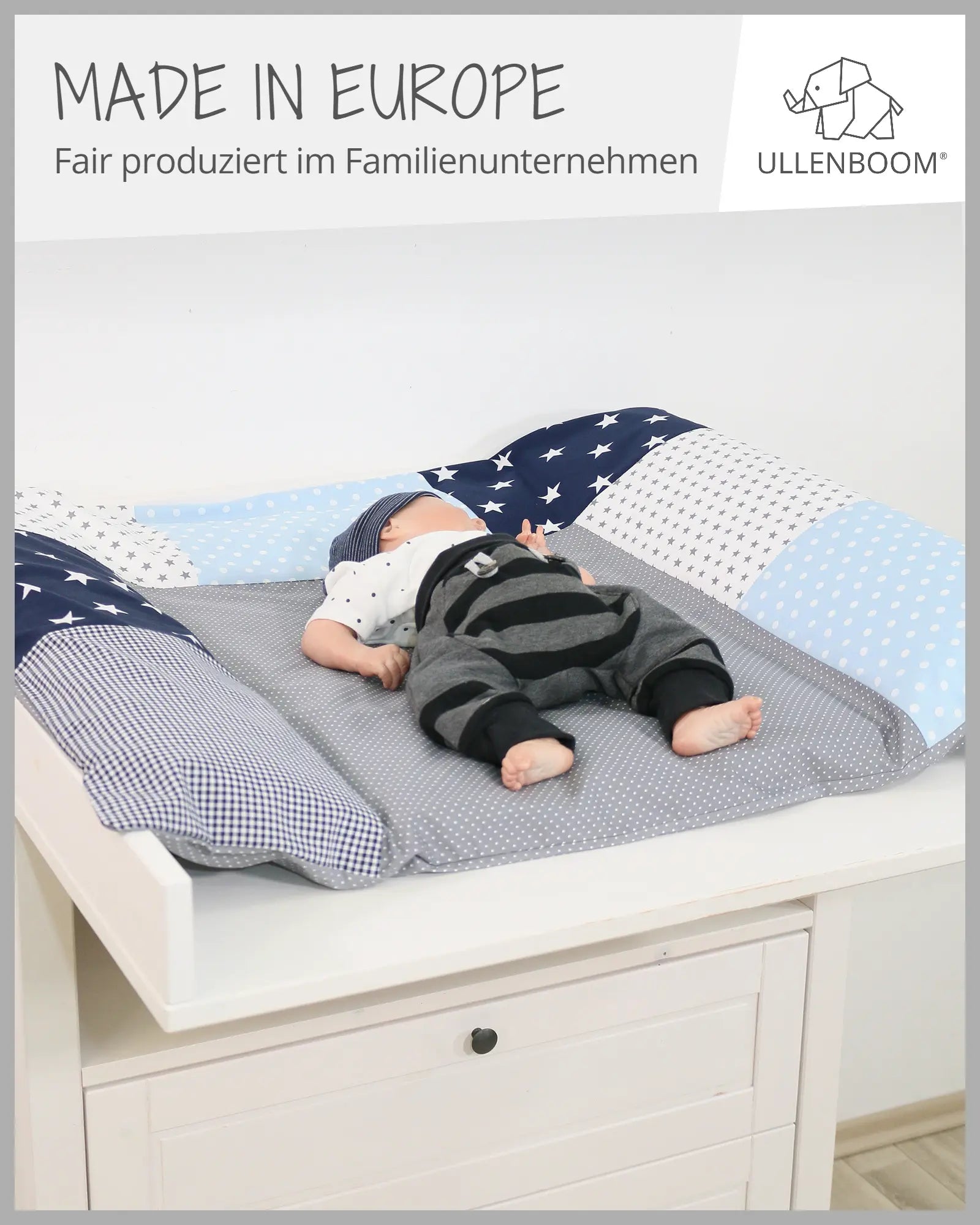 Wickelauflagen-Bezug Blau Hellblau Grau-ULLENBOOM Baby