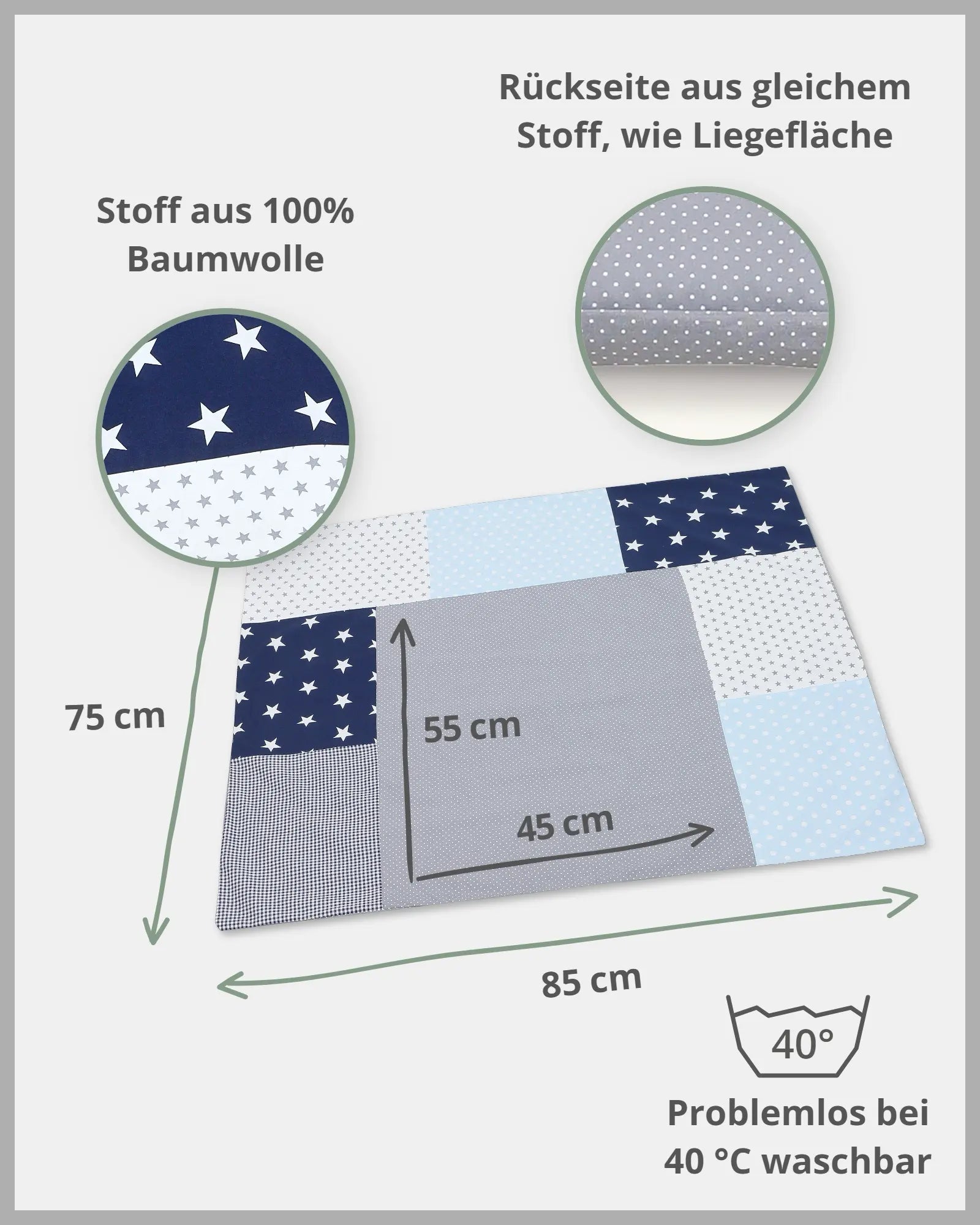 Wickelauflagen-Bezug Blau Hellblau Grau-ULLENBOOM Baby