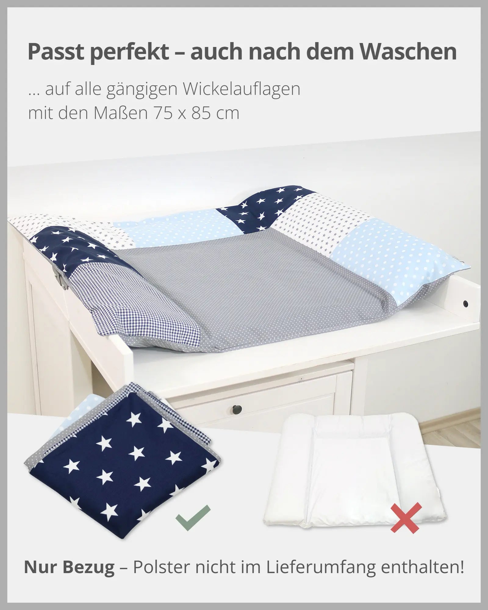 Wickelauflagen-Bezug Blau Hellblau Grau-ULLENBOOM Baby