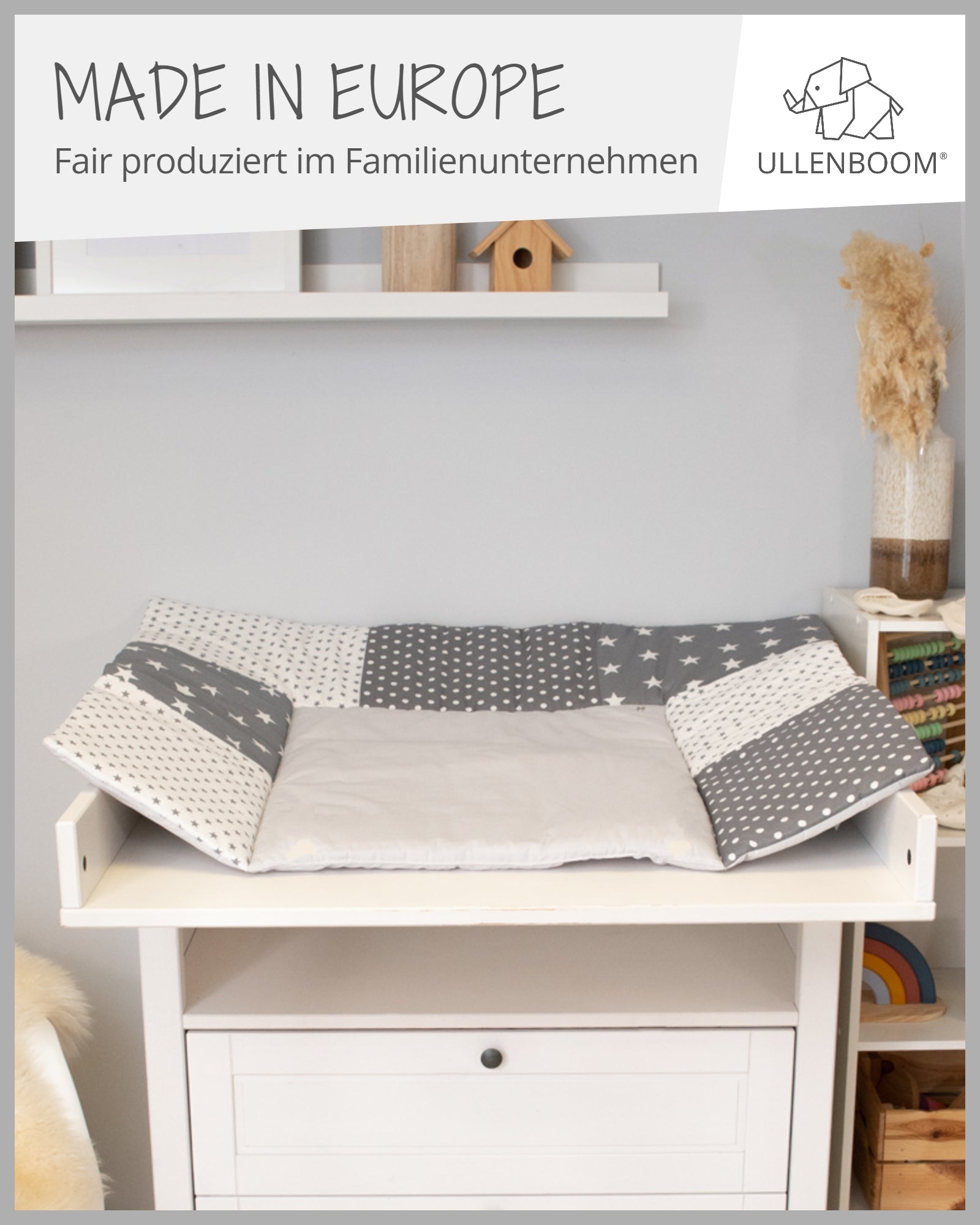 Wickelauflage Grau Sterne-ULLENBOOM Baby