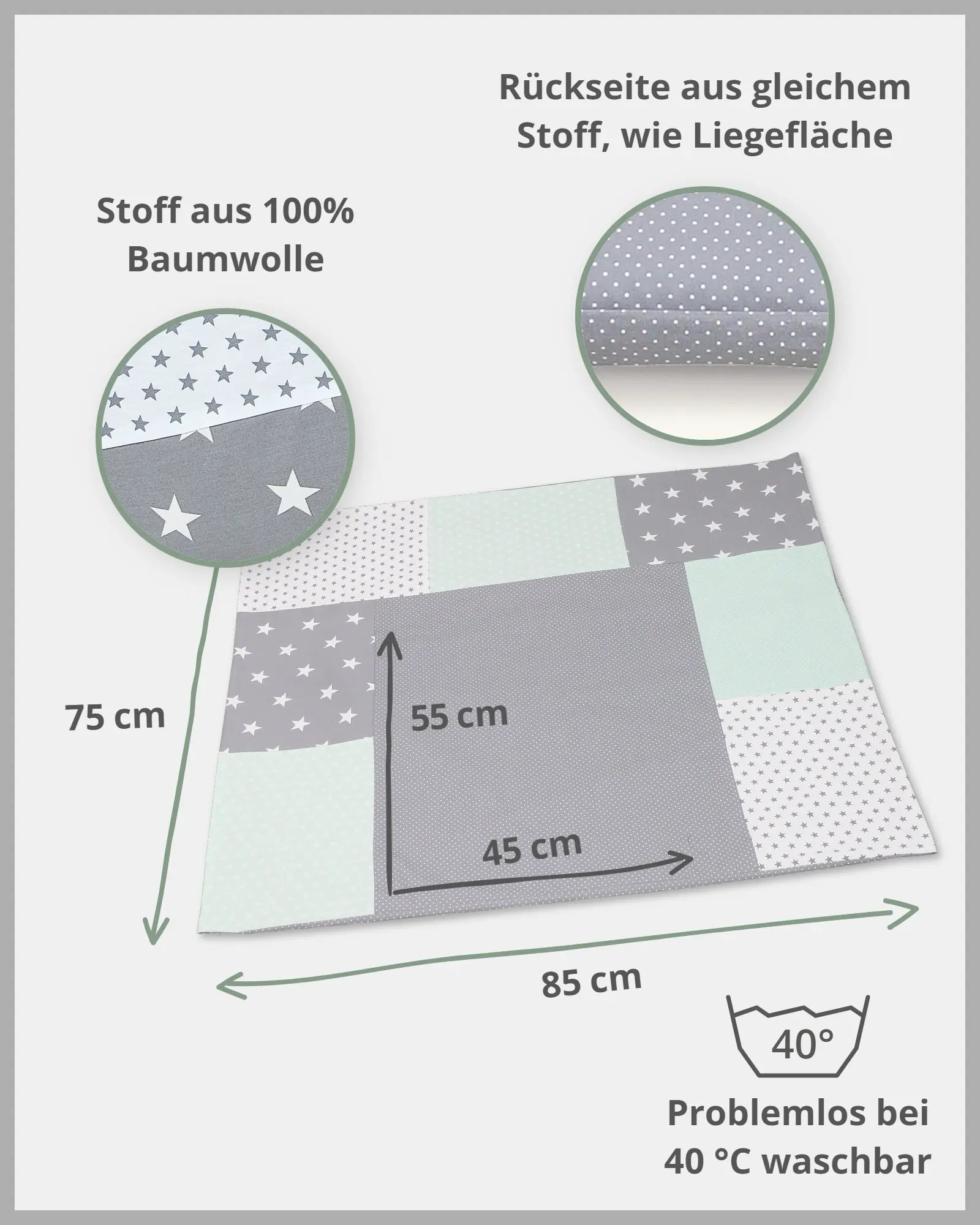 Wickelauflagen-Bezug MINT GRAU-ULLENBOOM Baby