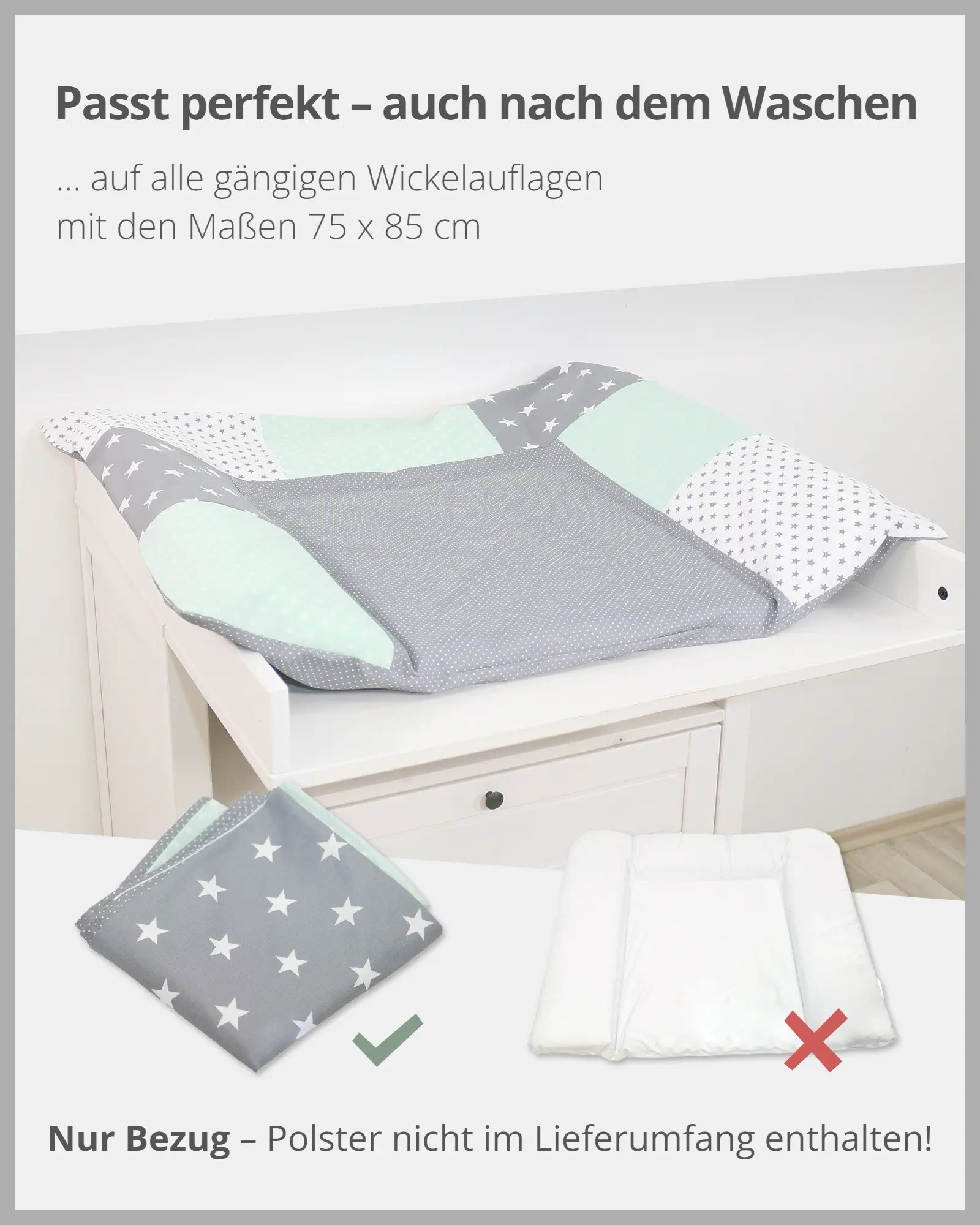 Wickelauflagen-Bezug MINT GRAU-ULLENBOOM Baby