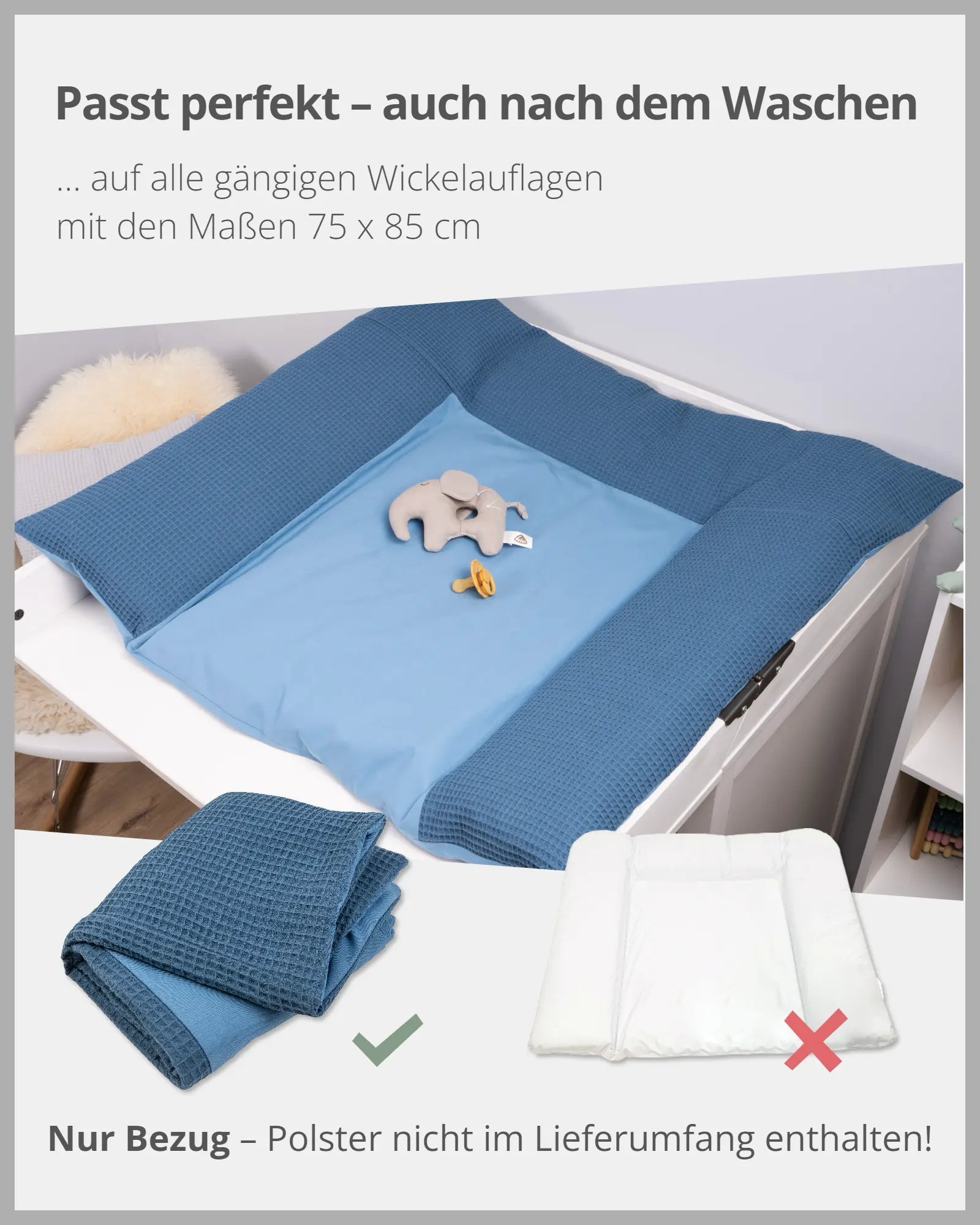 Wickelauflagen-Bezug Waffelpiqué Blau-ULLENBOOM Baby