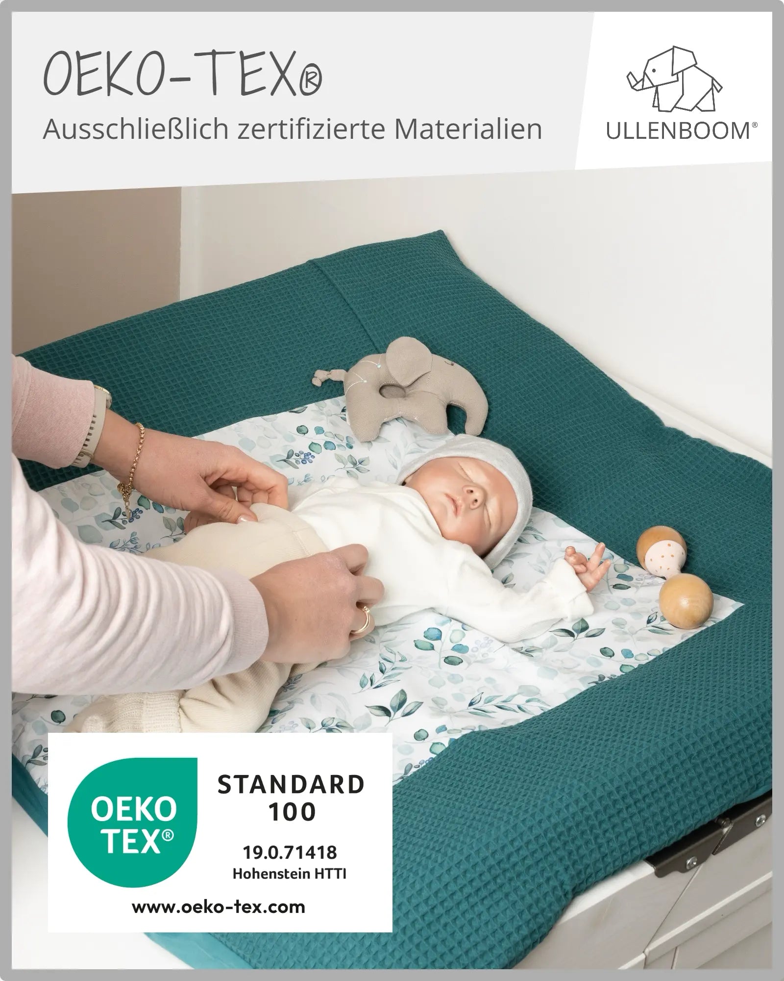 Wickelauflagen-Bezug Eukalyptus Petrol-ULLENBOOM Baby