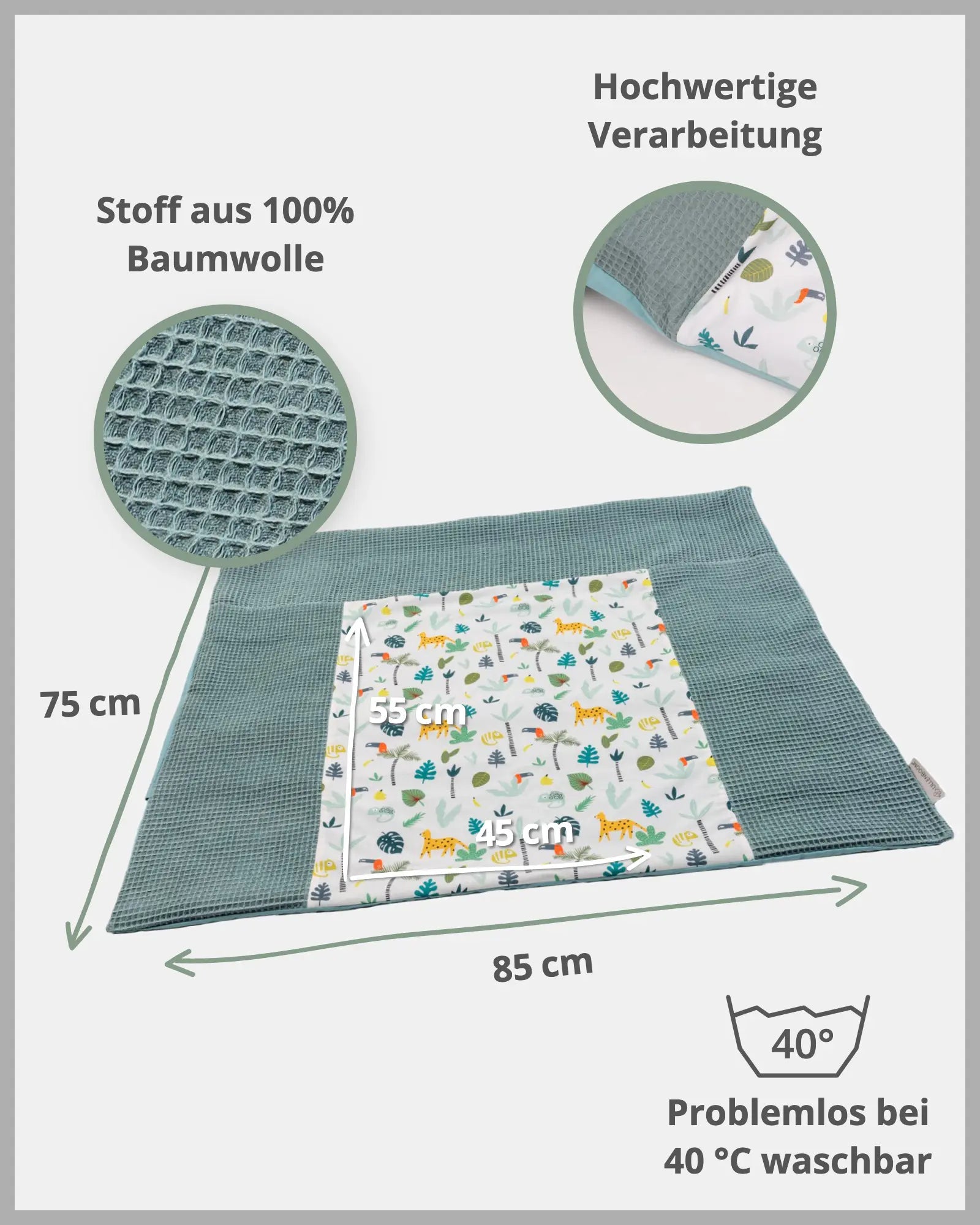 Wickelauflagen-Bezug Salbeigrün Regenwald-ULLENBOOM Baby