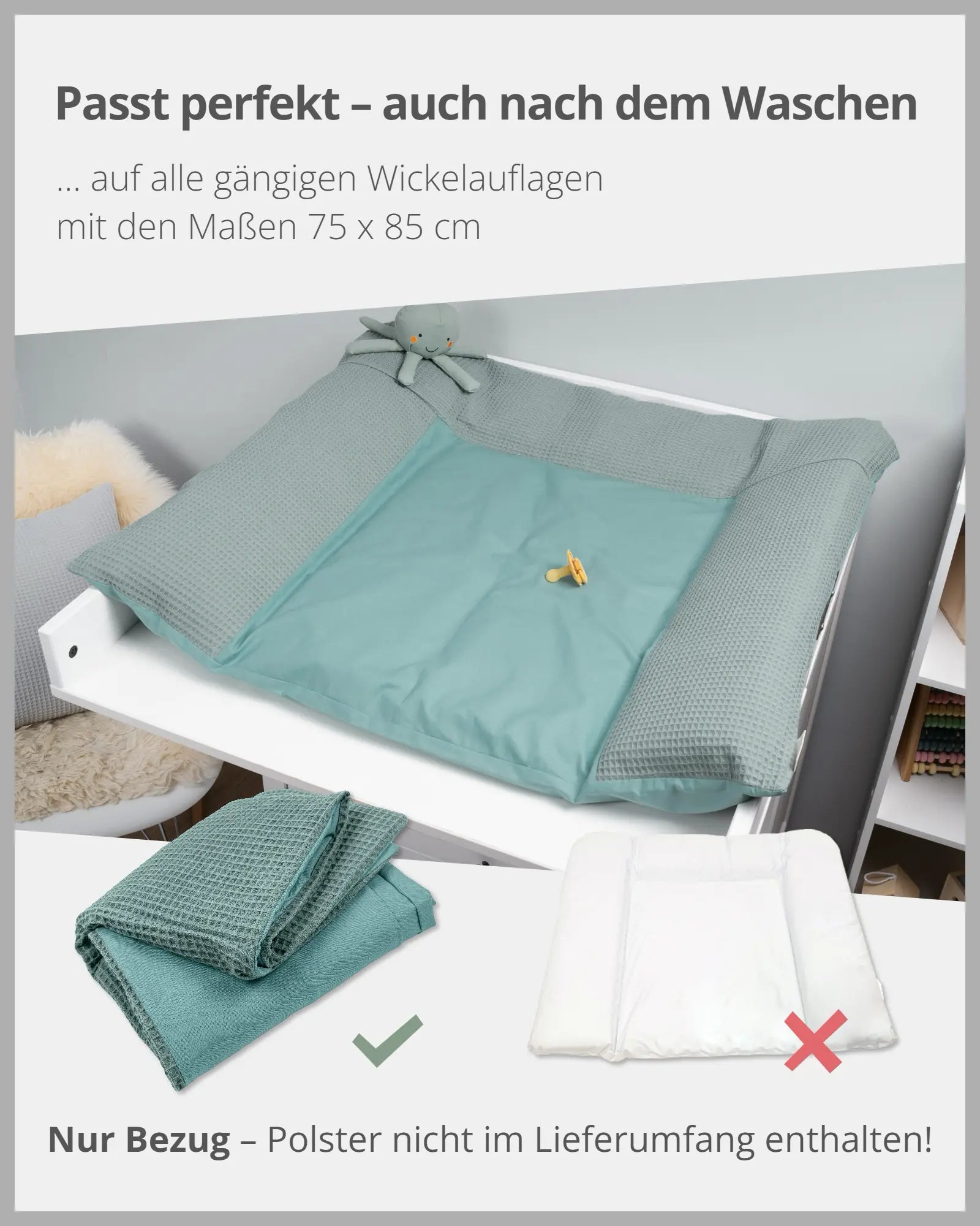 Wickelauflagen-Bezug Waffelpiqué Salbeigrün-ULLENBOOM Baby