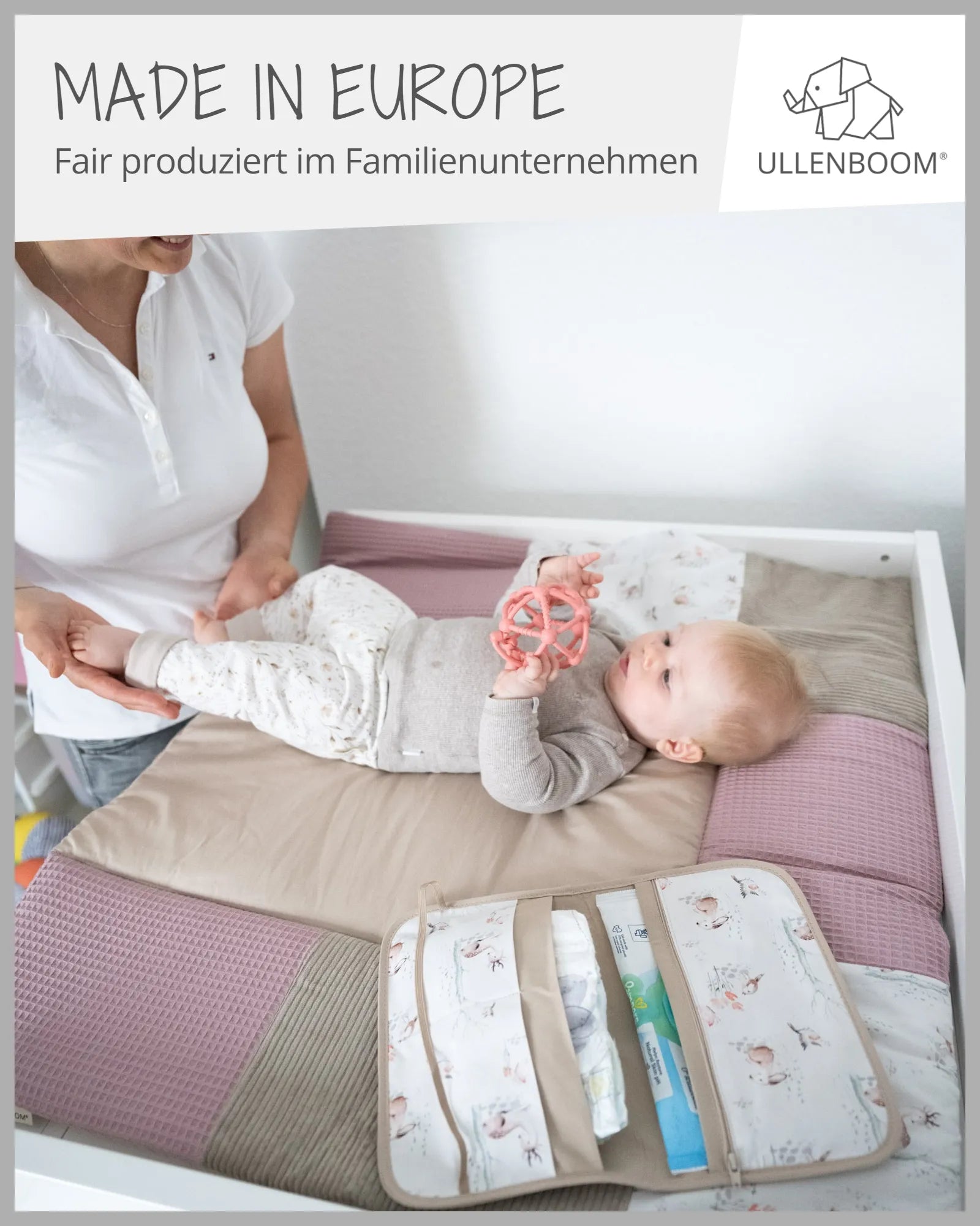 Windeltasche MÄRCHENWALD-beige, handmade, Märchenwald, NEU, organizer, Patchwork, unterwegs, Waffelpiqué Motiv, windelbeutel, windelmappe, Windeltasche_ULLENBOOM® Baby