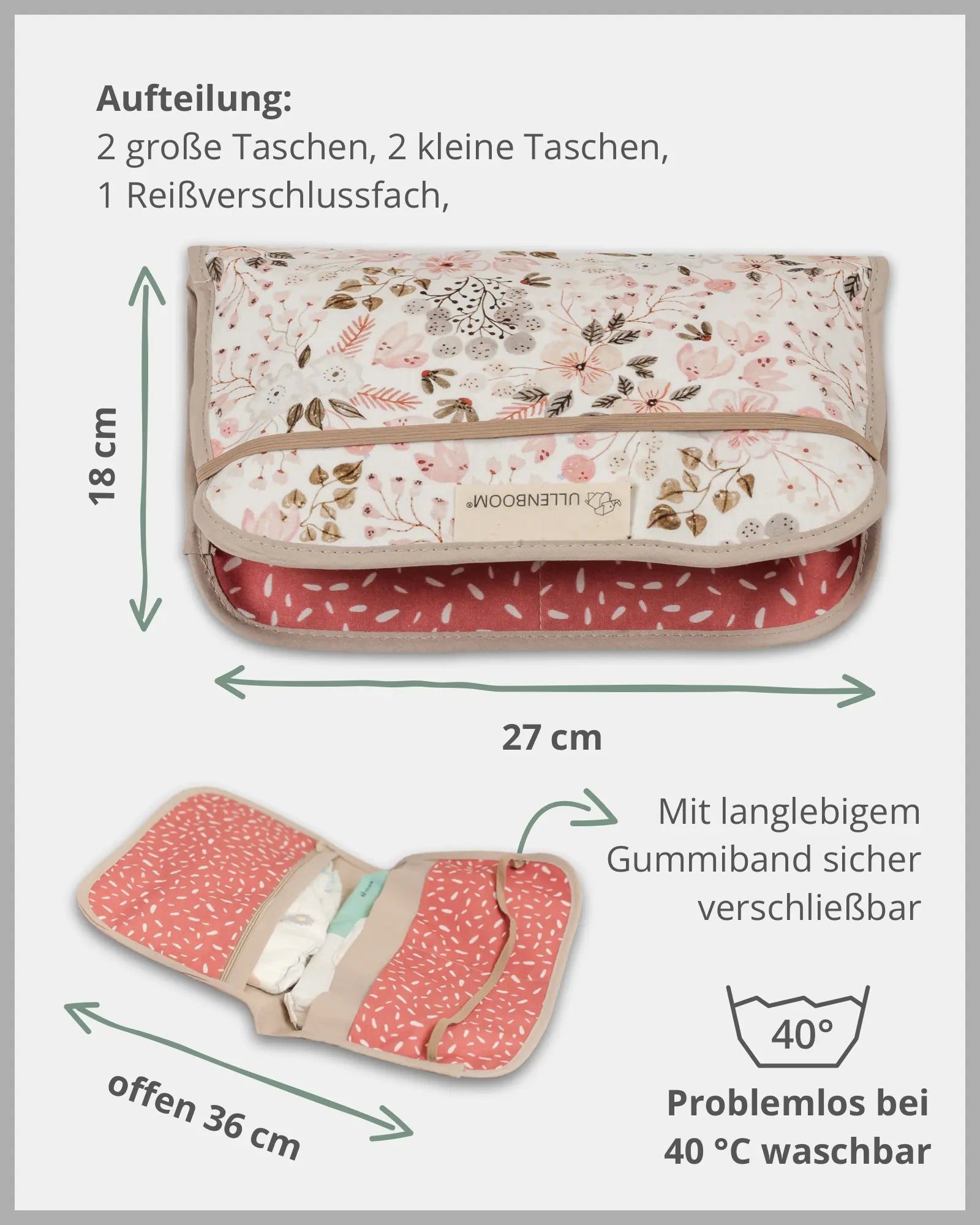 Windeltasche ROSA BLÜTEN-ULLENBOOM Baby