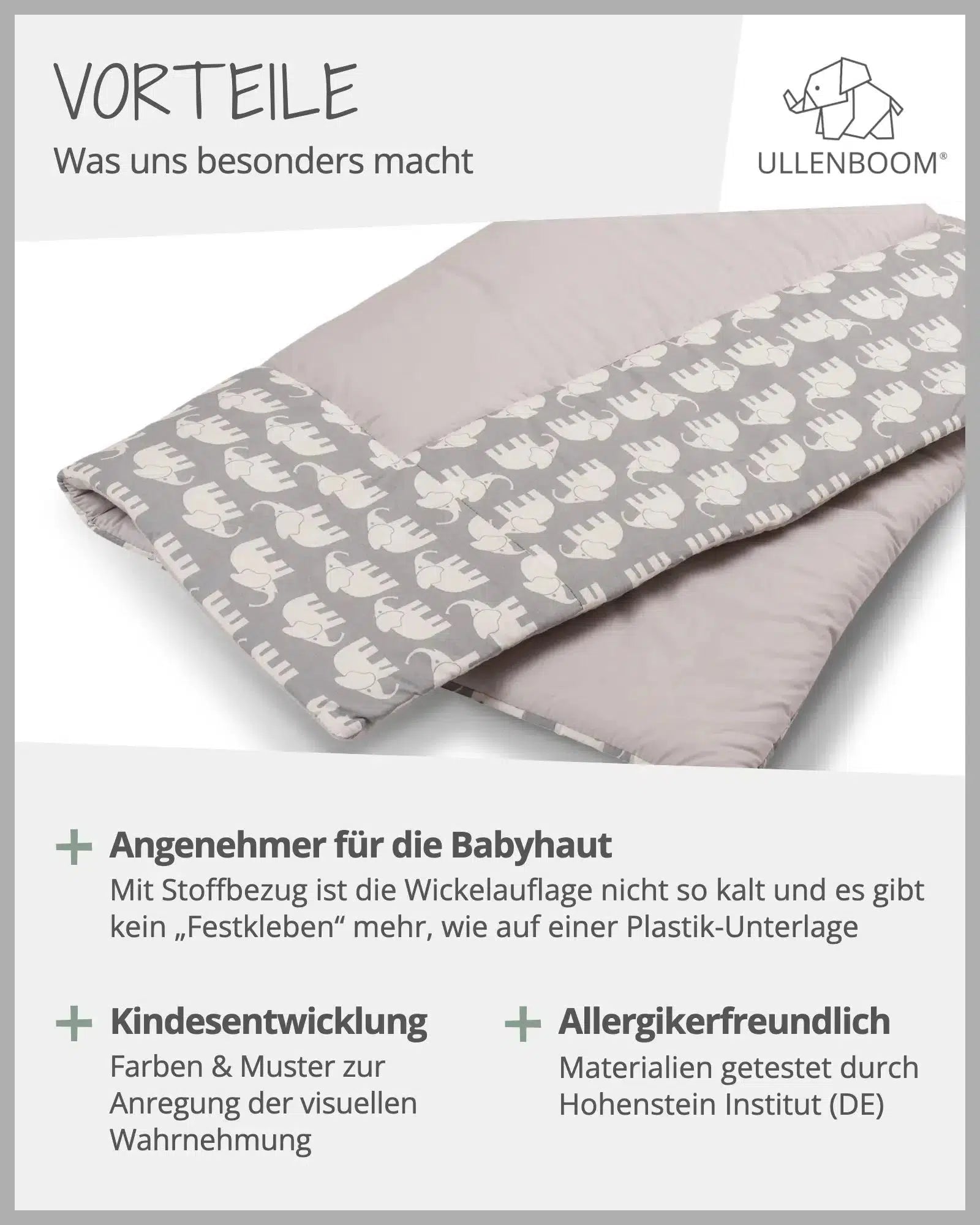 Wickelauflage GRAU ELEFANT-ULLENBOOM Baby-75 x 85 cm-ULLENBOOM Baby