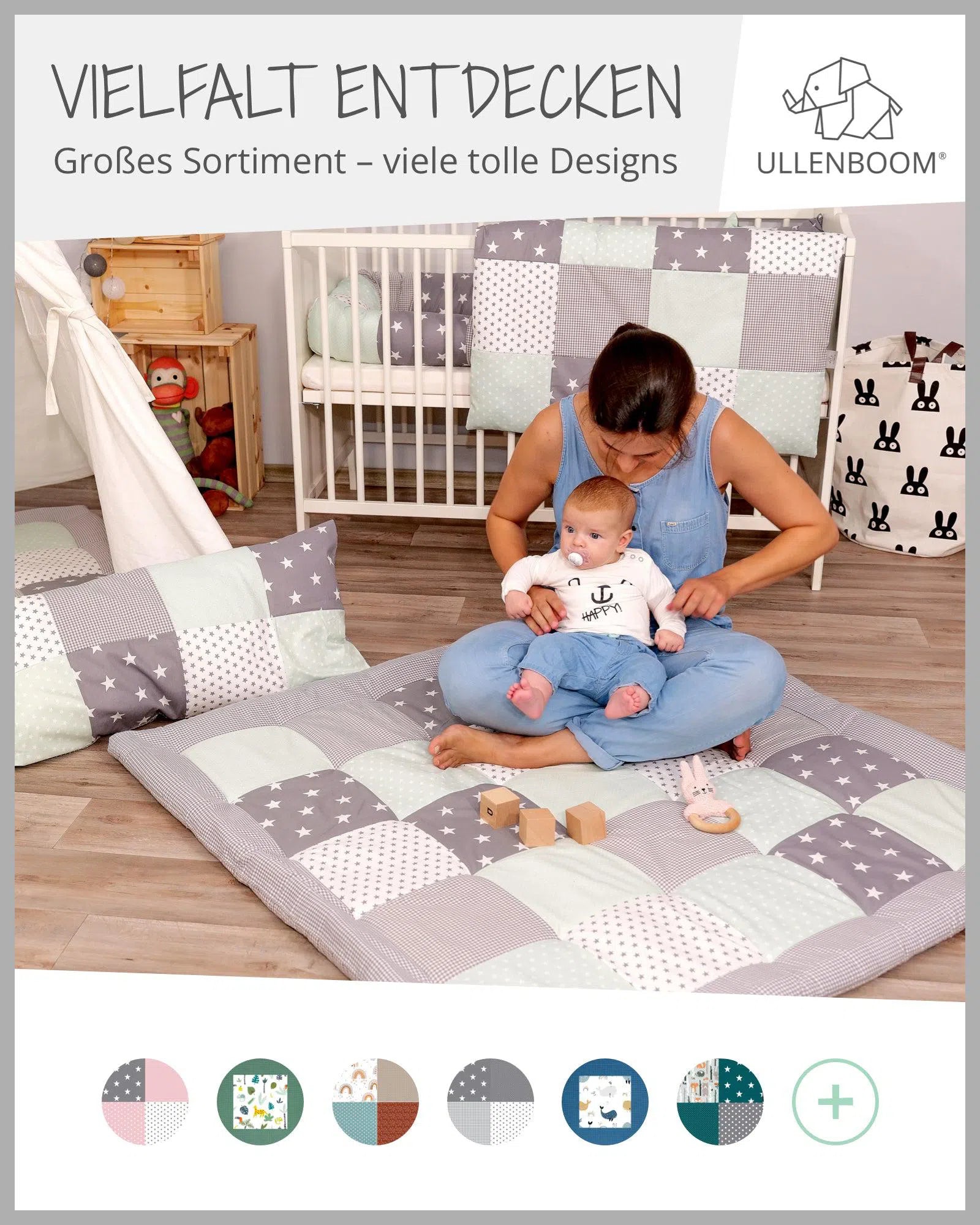Wickelauflage mit Wechselmatte Patchwork MINT GRAU-ULLENBOOM-75 x 85 cm-ULLENBOOM Baby