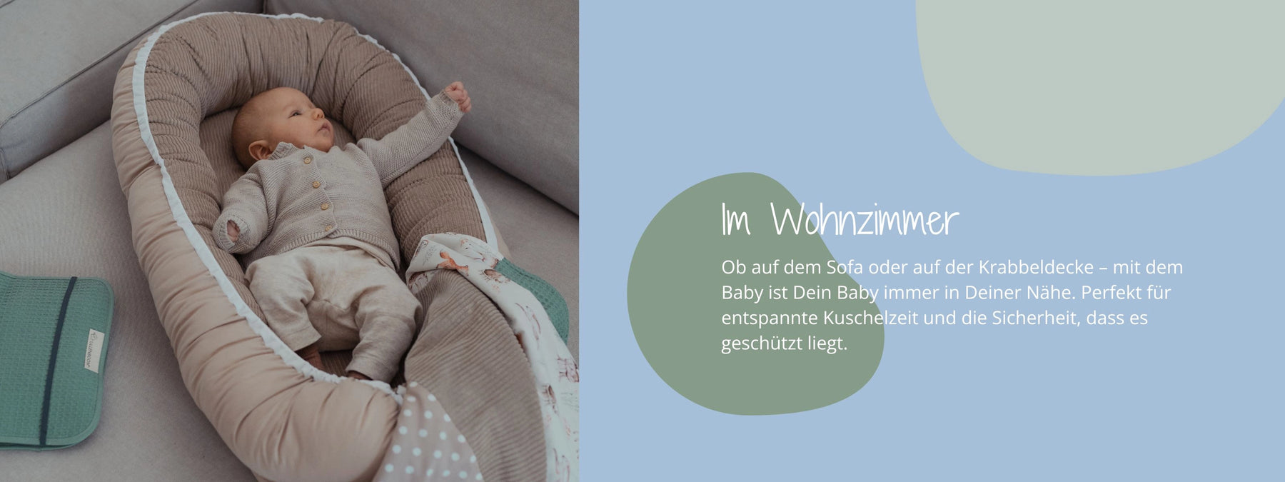 Im Wohnzimmer - Dein Baby immer in Deiner Nähe. Baby liegt geschützt. ULLENBOOM Babynest