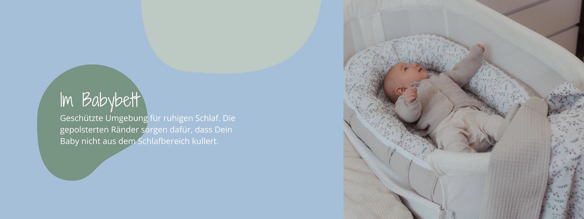 Im Babybett - Geschützte Umgebung für ruhigen Schlaf. Baby kullert nicht aus Schlafbereich. ULLENBOOM Babynest