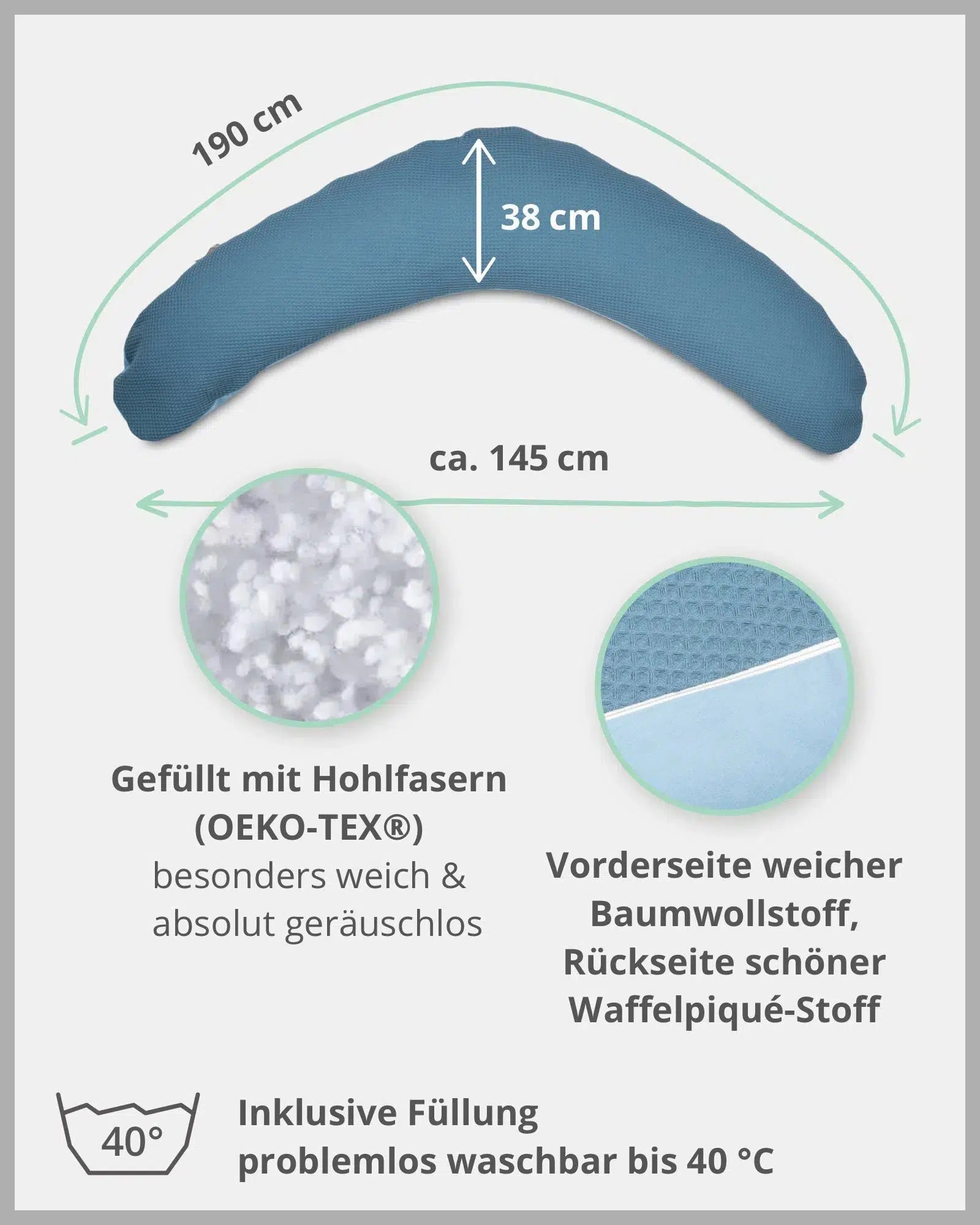 Stillkissen Waffelpiqué BLAU-ULLENBOOM-190 x 38 cm-Stillkissenbezug mit Faserbällchen-Inlett-ULLENBOOM Baby