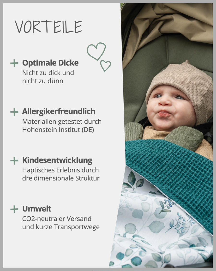 Babydecke Eukalyptus Petrol-ULLENBOOM Baby
