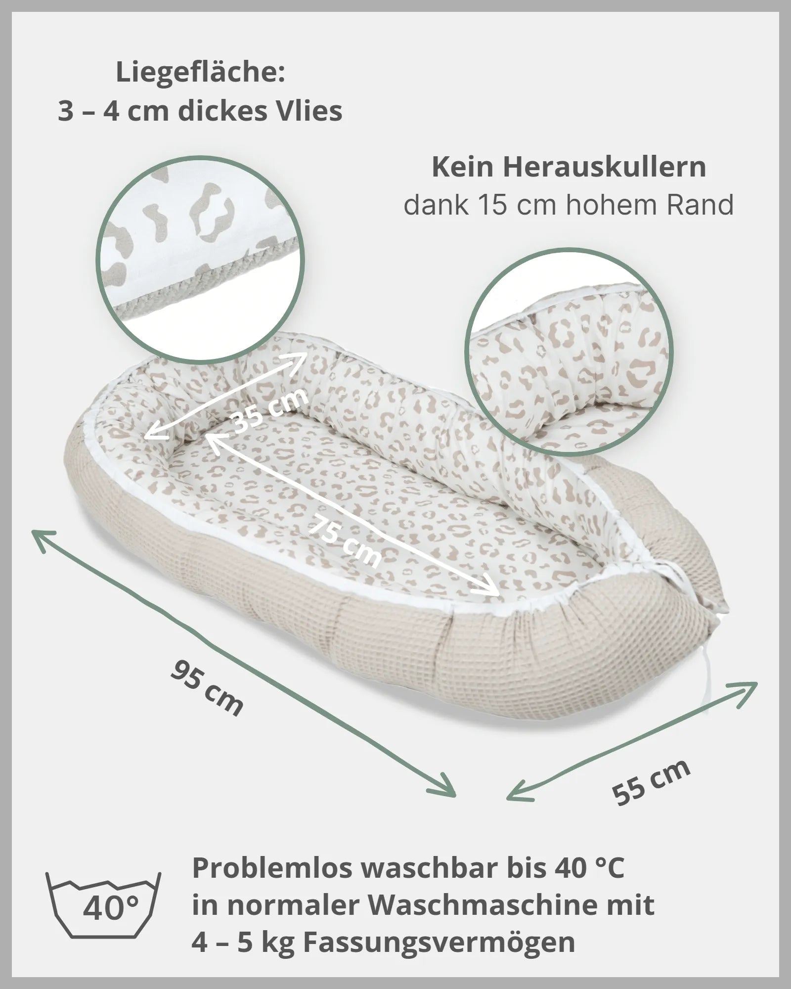 Babynest LEO-ULLENBOOM Baby-Babynest von ULLENBOOM im Design LEO - Weiches Kuschelnest für Zuhause oder als Reisebett - Jetzt online bestellen!-C-5595-WM-LW