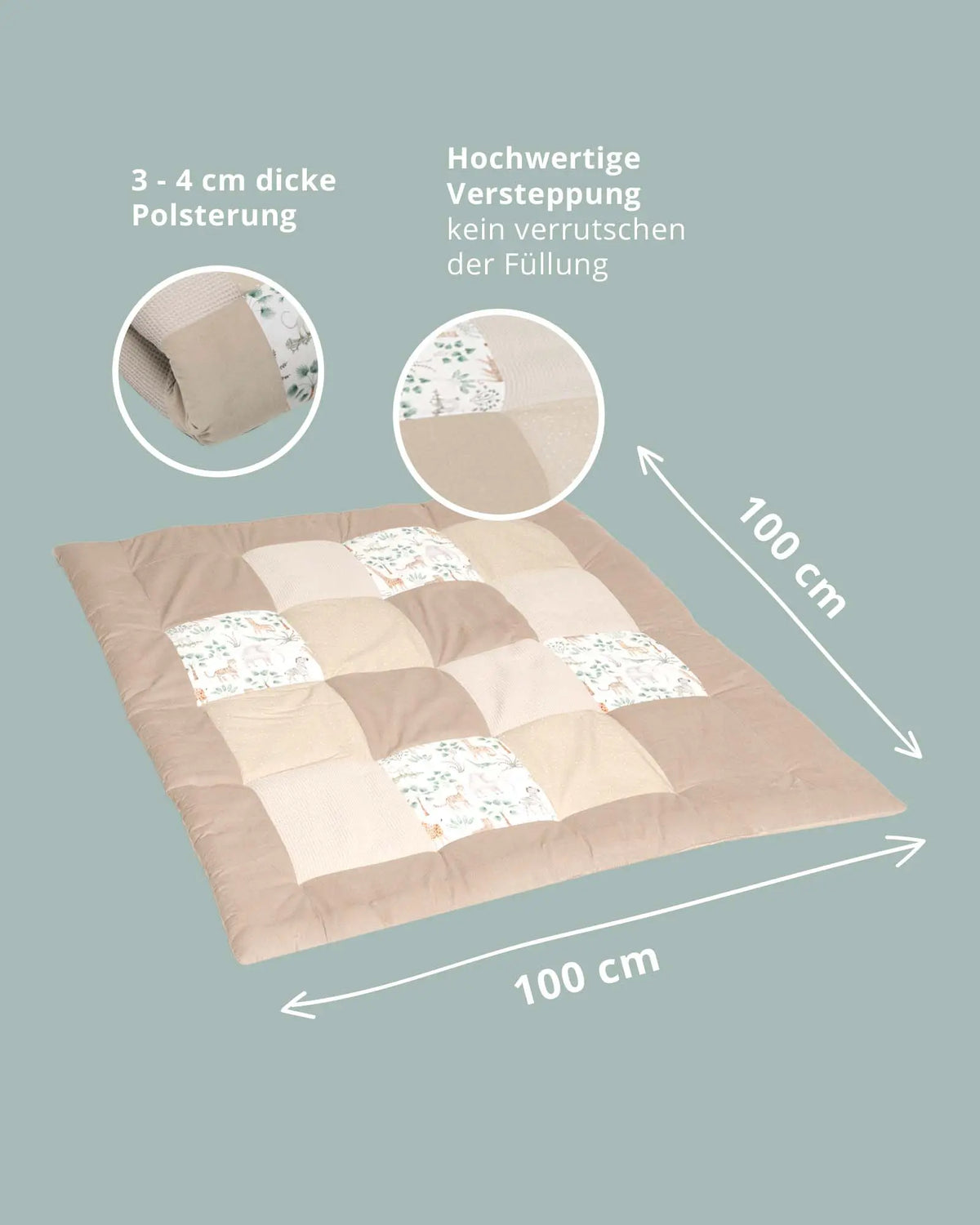 Krabbeldecke Safari Sand 100 x 100 cm – Maße