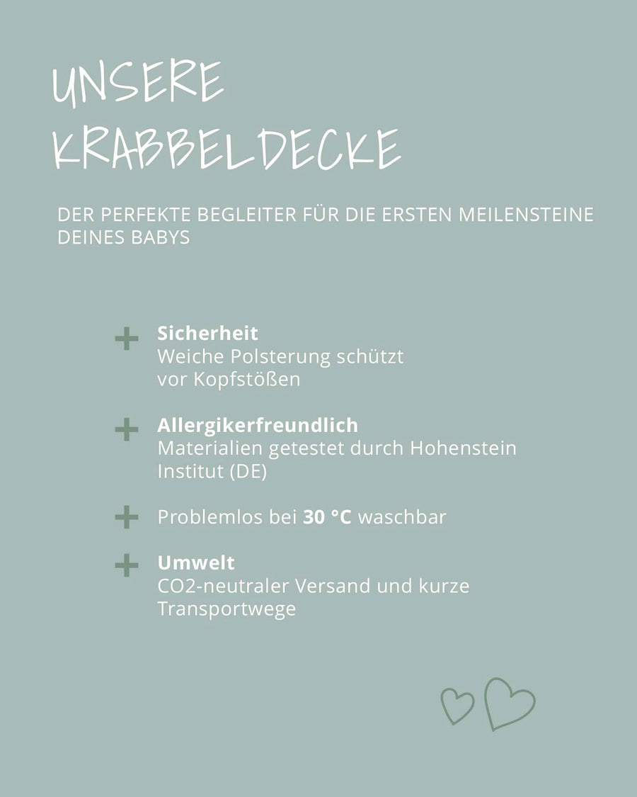 Soft green baby play mat with hand-painted floral design, thick padding, and cotton fabric.