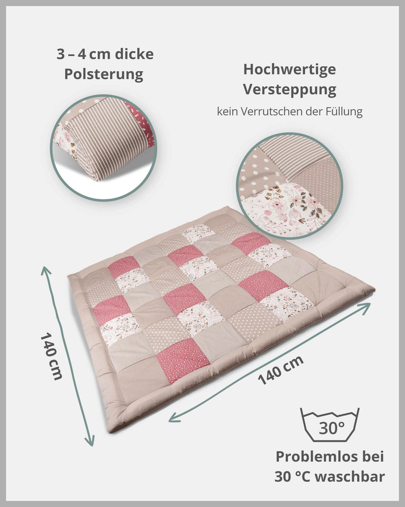 Personalisierbare Krabbeldecke ROSA BLÜTEN-ULLENBOOM Baby