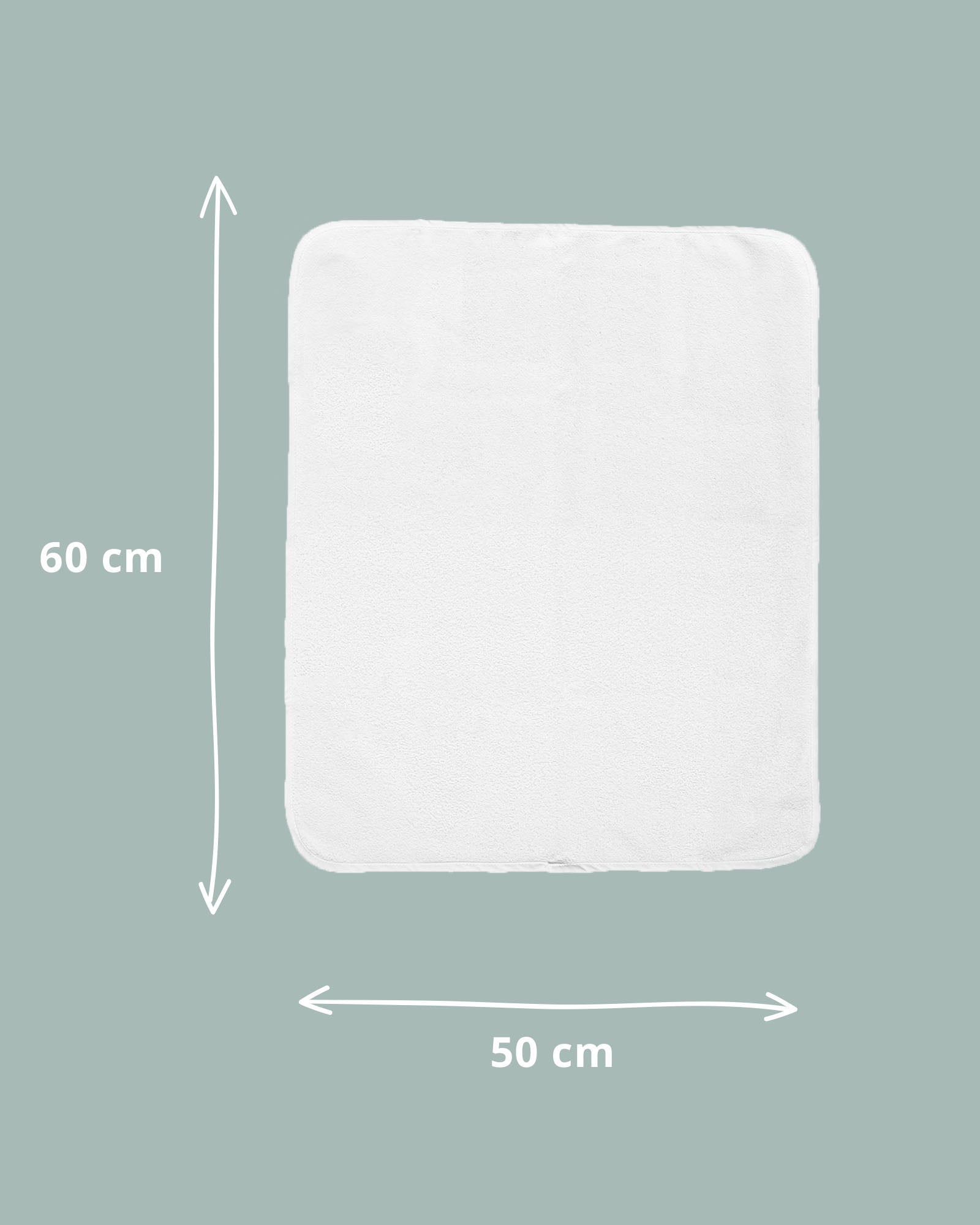 Maßangabe der Frottee-Wickelunterlage: 60 cm breit und 50 cm tief