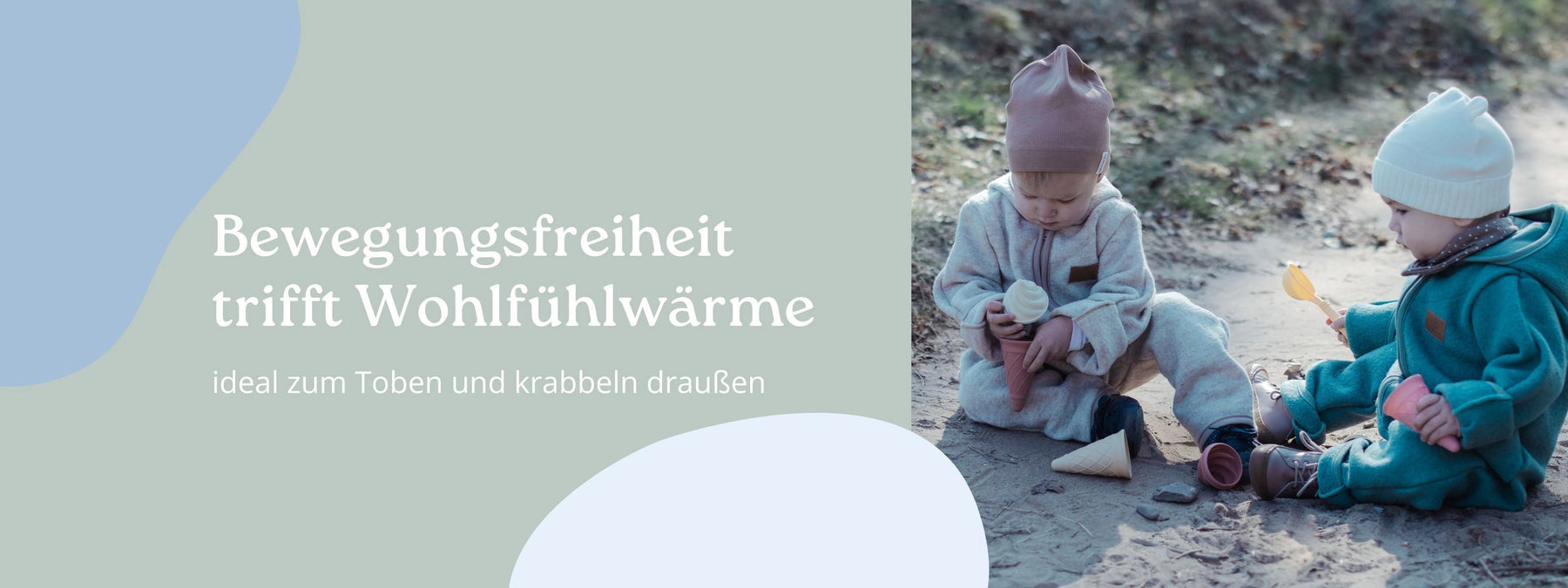 Bewegungsfreiheit im Wollwalk - Kinder mit Wollwalk Sand und Salbeigrün - ULLENBOOM