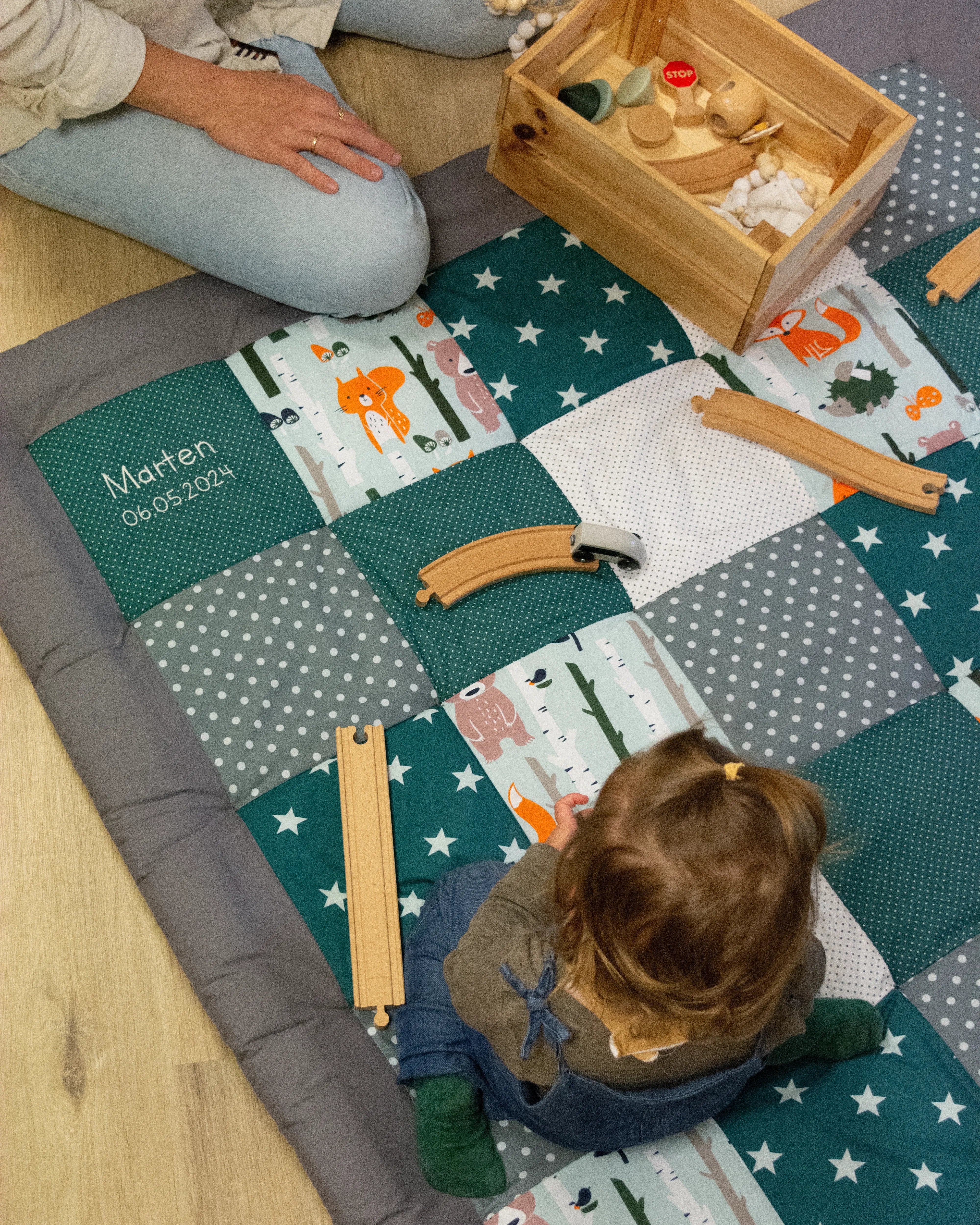 Krabbeldecke WALDTIERE PETROL-Personalisierbare Krabbeldecke Waldtiere Petrol | ULLENBOOM®-ULLENBOOM Baby