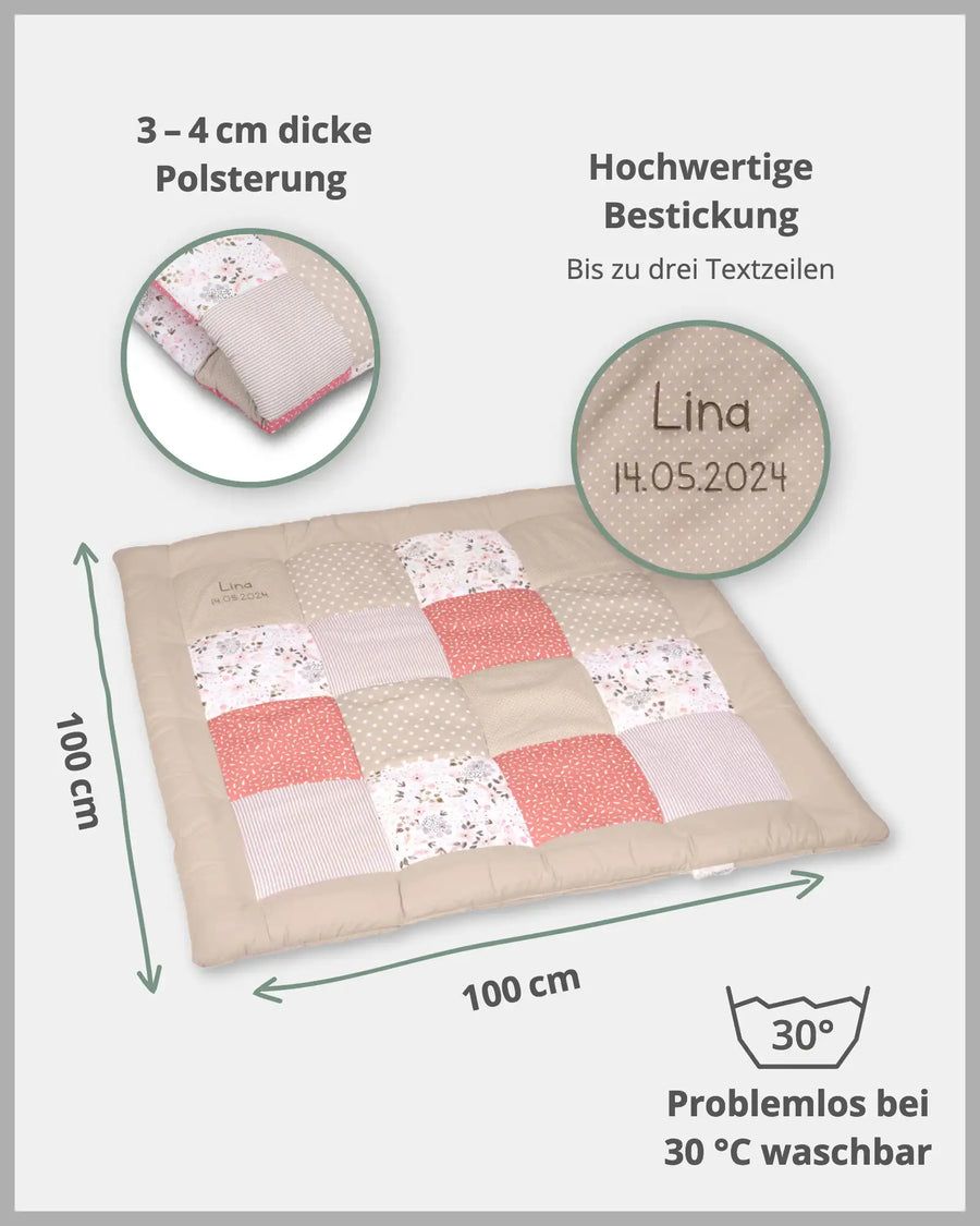 Krabbeldecke ROSA BLÜTEN-Personalisierbare Krabbeldecke Rosa Blüten ULLENBOOM®-ULLENBOOM Baby