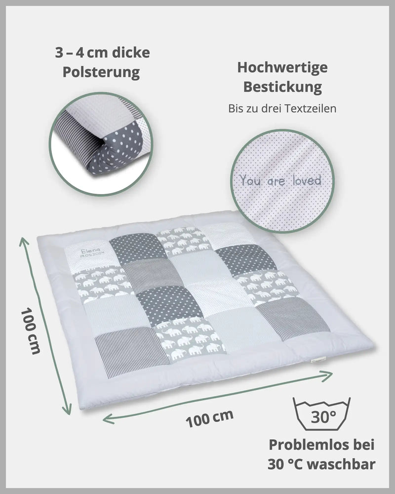 Krabbeldecke GRAU ELEFANT-Personalisierbare Krabbeldecke Grau Elefant ULLENBOOM®-ULLENBOOM Baby