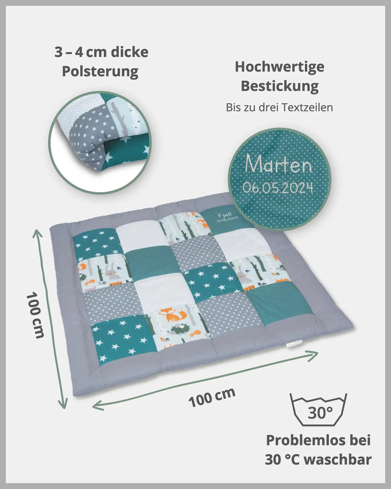 Krabbeldecke WALDTIERE PETROL-Personalisierbare Krabbeldecke Waldtiere Petrol | ULLENBOOM®-ULLENBOOM Baby