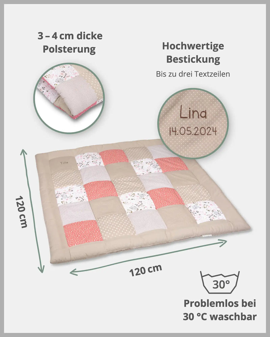 Krabbeldecke ROSA BLÜTEN-Personalisierbare Krabbeldecke Rosa Blüten ULLENBOOM®-ULLENBOOM Baby