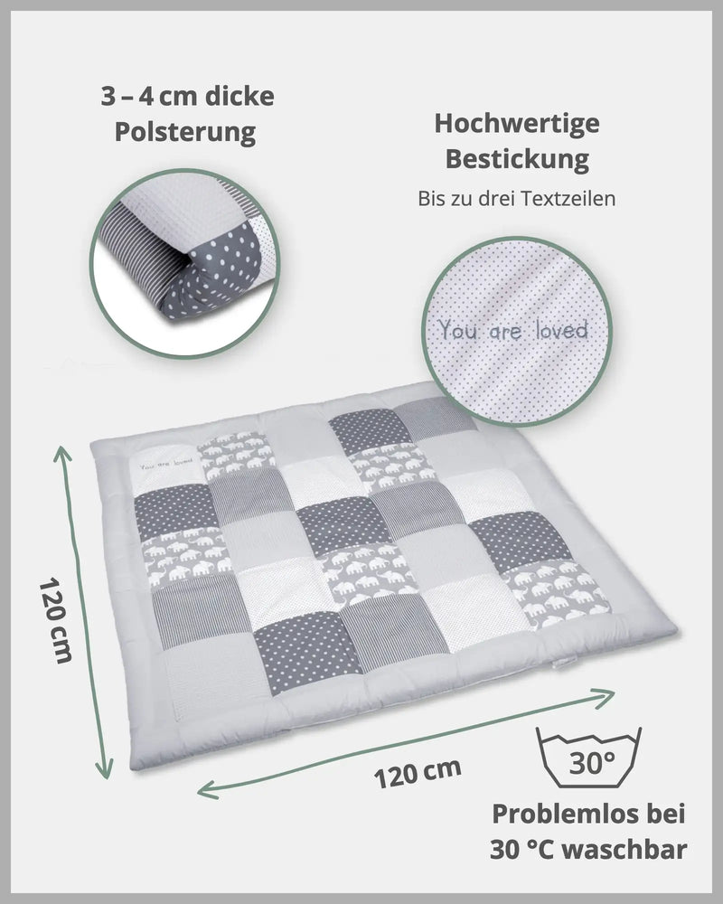 Krabbeldecke GRAU ELEFANT-Personalisierbare Krabbeldecke Grau Elefant ULLENBOOM®-ULLENBOOM Baby