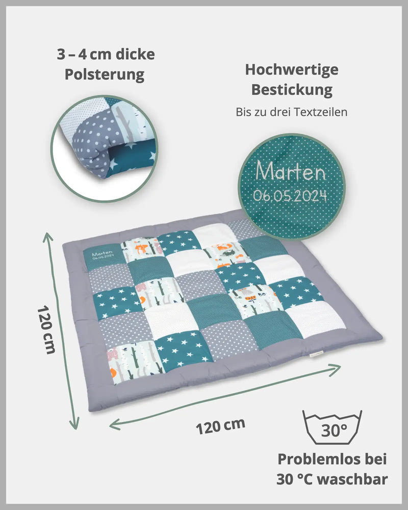 Krabbeldecke WALDTIERE PETROL-Personalisierbare Krabbeldecke Waldtiere Petrol | ULLENBOOM®-ULLENBOOM Baby