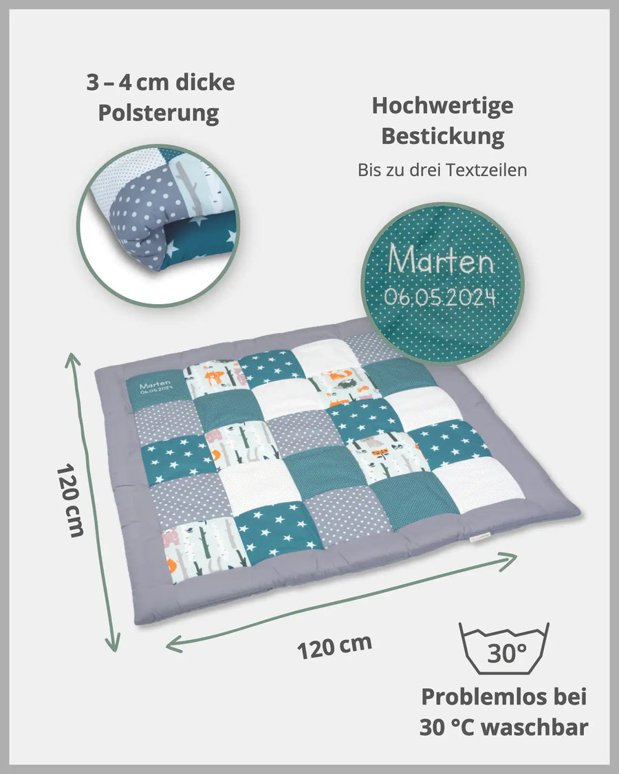 Krabbeldecke WALDTIERE PETROL-Personalisierbare Krabbeldecke Waldtiere Petrol | ULLENBOOM®-ULLENBOOM Baby