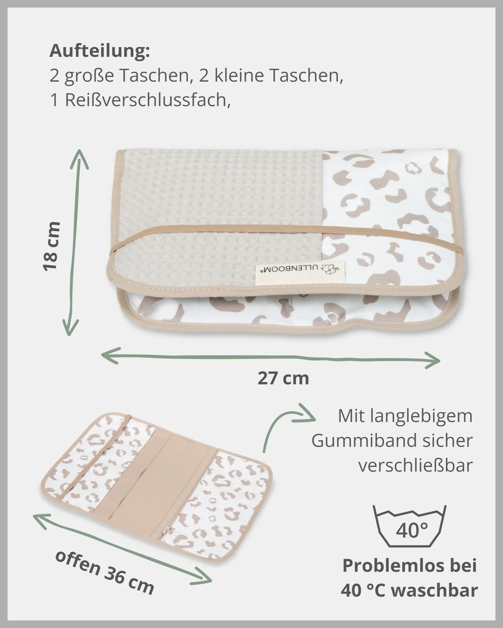 Windeltasche LEO-ULLENBOOM Baby-Windeltasche in der Farbe Waffelpiqué Leo mit der Größe 36x27 cm ✓ viel Stauraum ✓ ökologisch & schadstoffgeprüft. Jetzt bei ULLENBOOM bestellen!-WT-1827-WM-LW