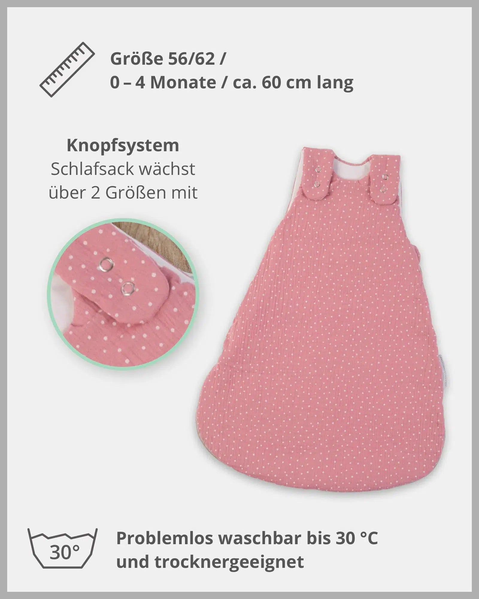 Baby Schlafsack MUSSELIN ROSA-ULLENBOOM-0-4 Monate | 56-62 cm-ULLENBOOM Baby