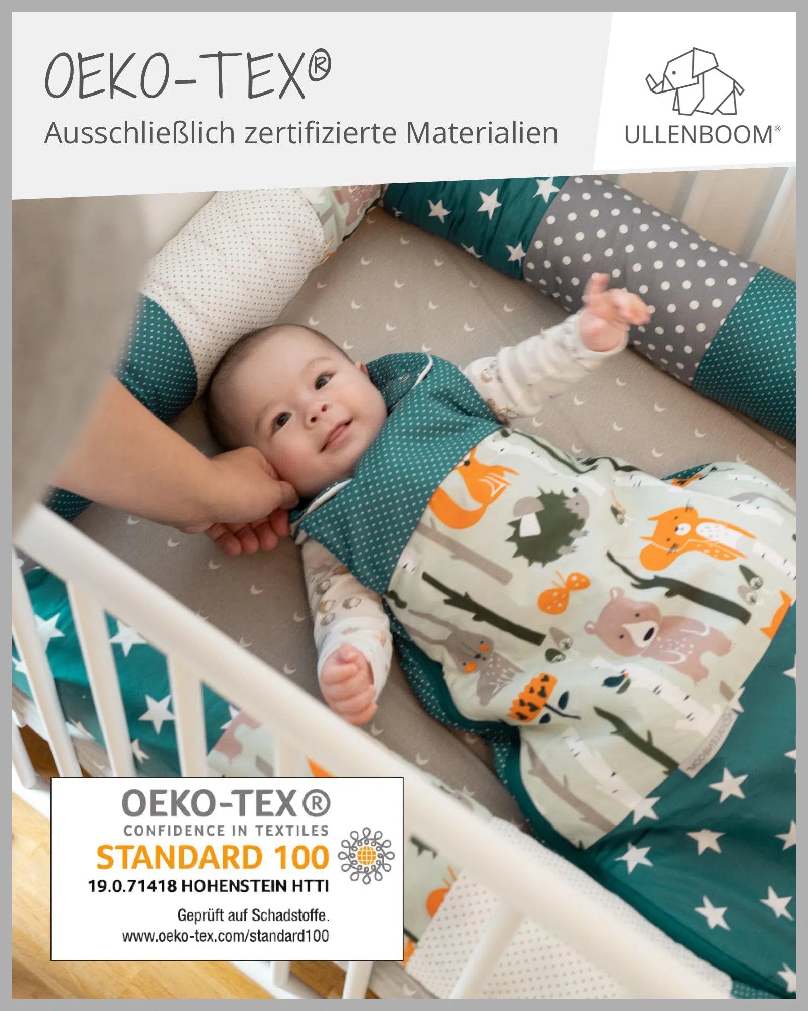 Baby Schlafsack Waffelpiqué Motiv EUKALYPTUS PETROL-ULLENBOOM-0-4 Monate | 56-62 cm-ULLENBOOM Baby