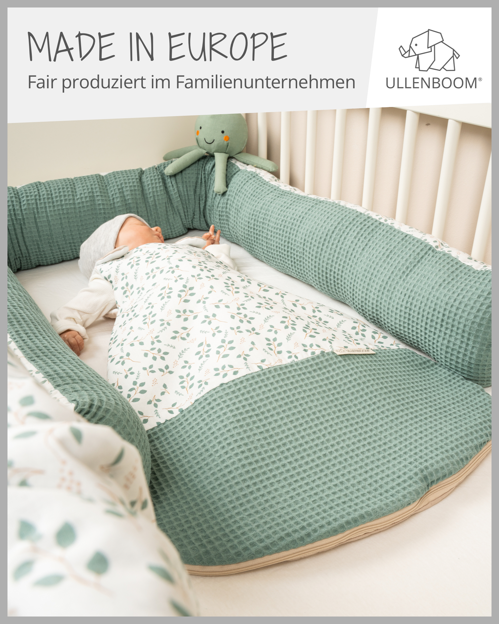 Baby Schlafsack Waffelpiqué Motiv FLORAL GRÜN-ULLENBOOM-0-4 Monate | 56-62 cm-ULLENBOOM Baby