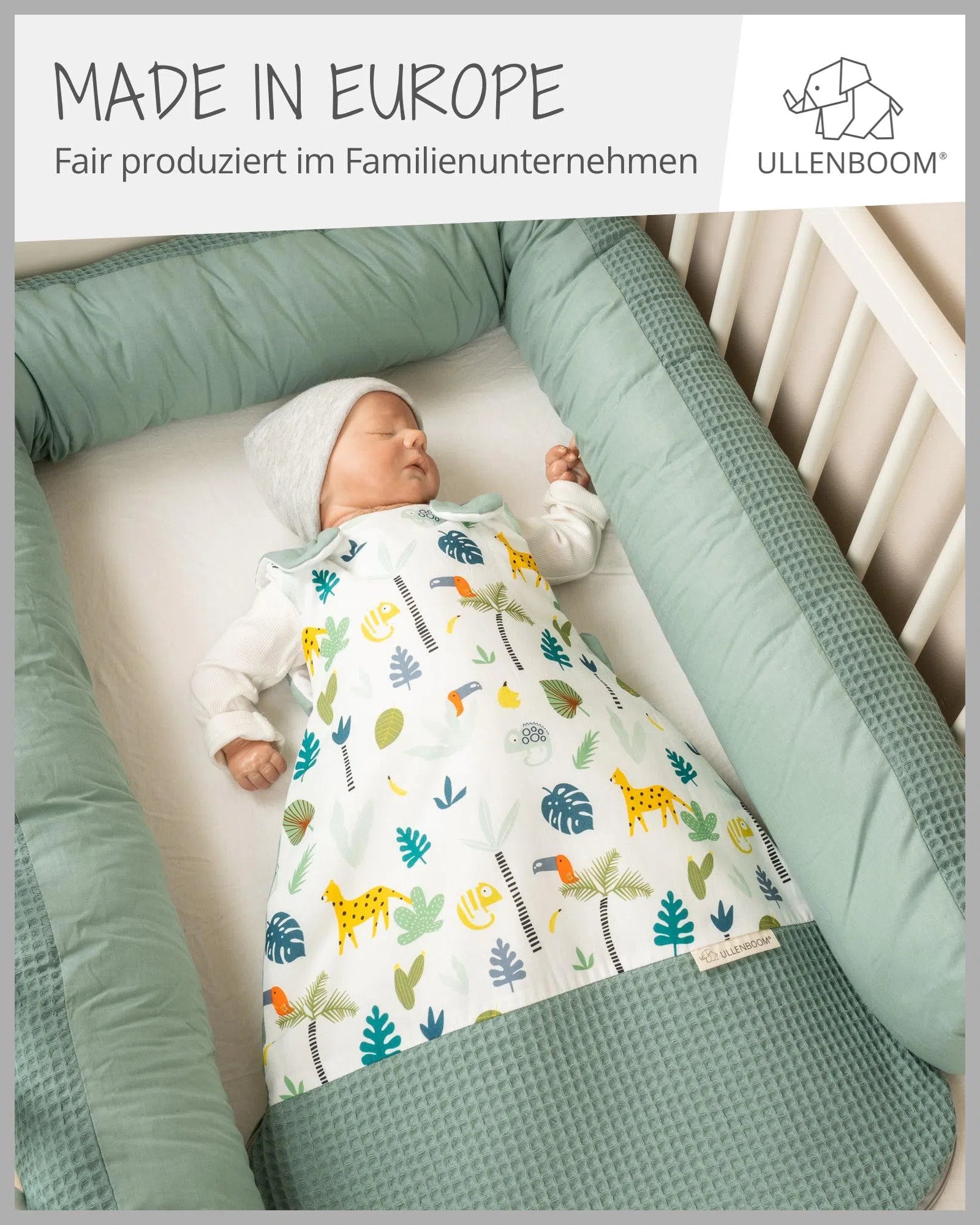 Baby Schlafsack Waffelpiqué Motiv SALBEIGRÜN REGENWALD-ULLENBOOM-0-4 Monate | 56-62 cm-ULLENBOOM Baby