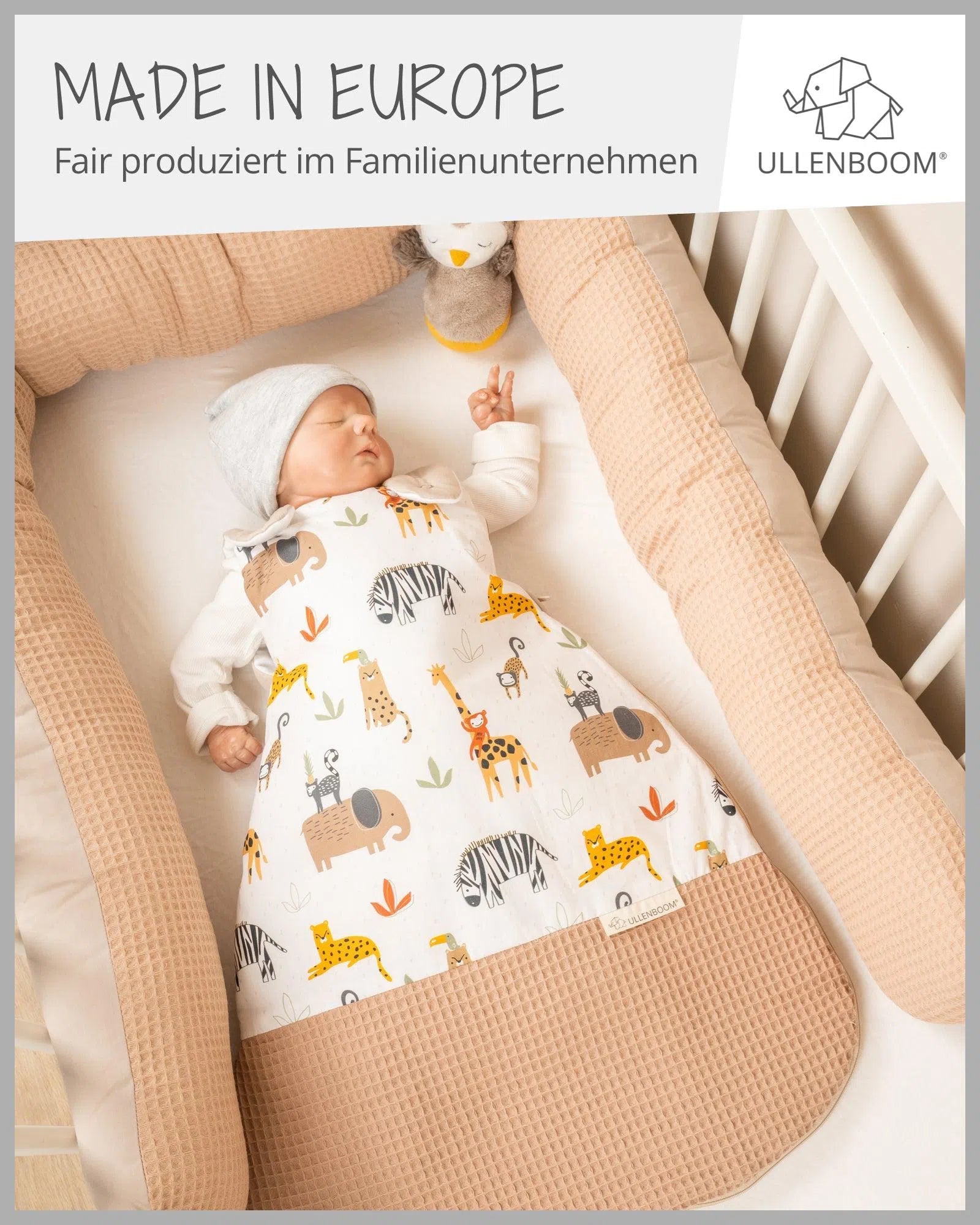 Baby Schlafsack Waffelpiqué Motiv BEIGE SAVANNE-ULLENBOOM-0-4 Monate | 56-62 cm-ULLENBOOM Baby