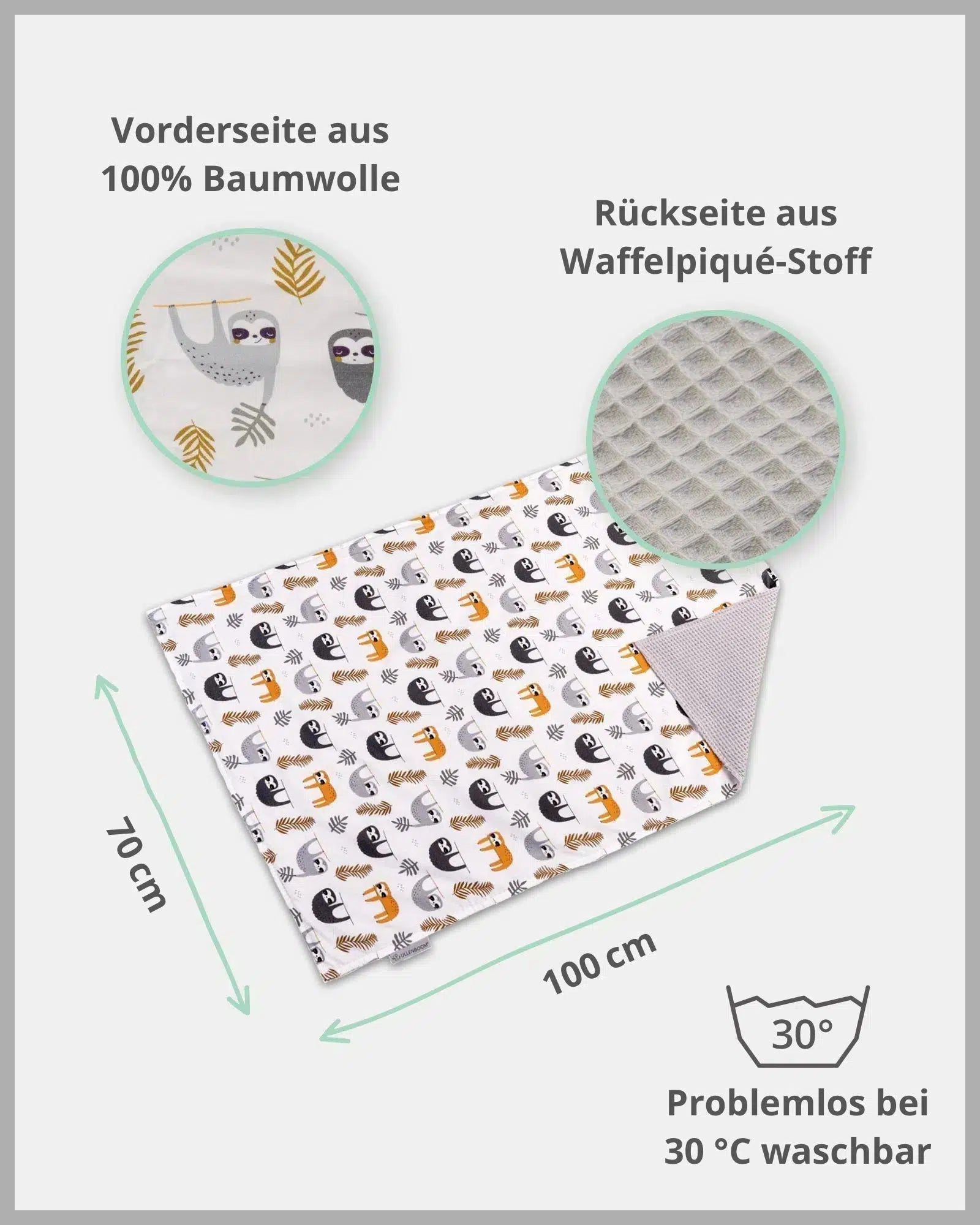 Babydecke & Kuscheldecke Waffelpiqué GRAU FAULTIERE-ULLENBOOM-70 x 100 cm-ULLENBOOM Baby