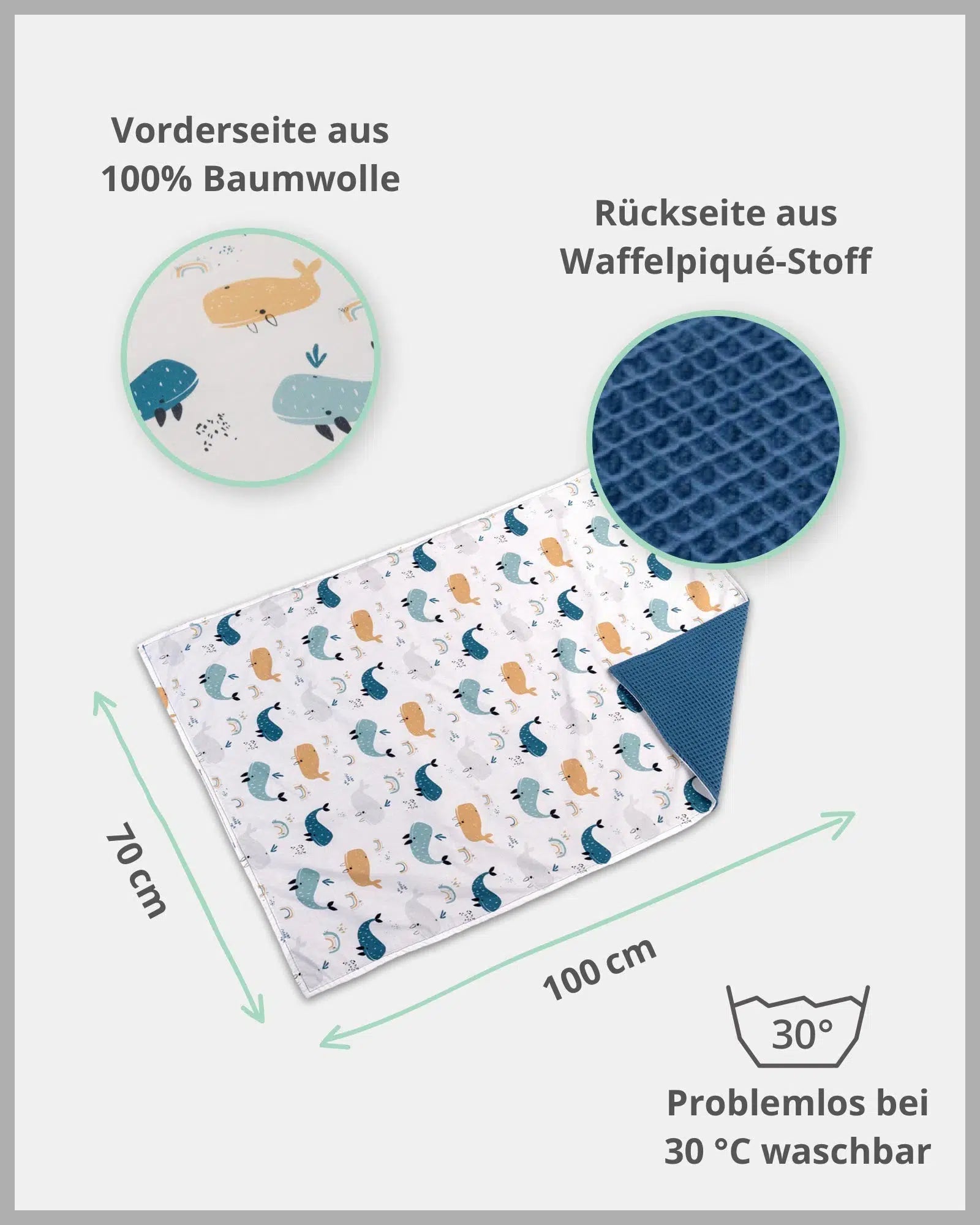 Babydecke & Kuscheldecke Waffelpiqué BLAU WALE-ULLENBOOM-70 x 100 cm-ULLENBOOM Baby