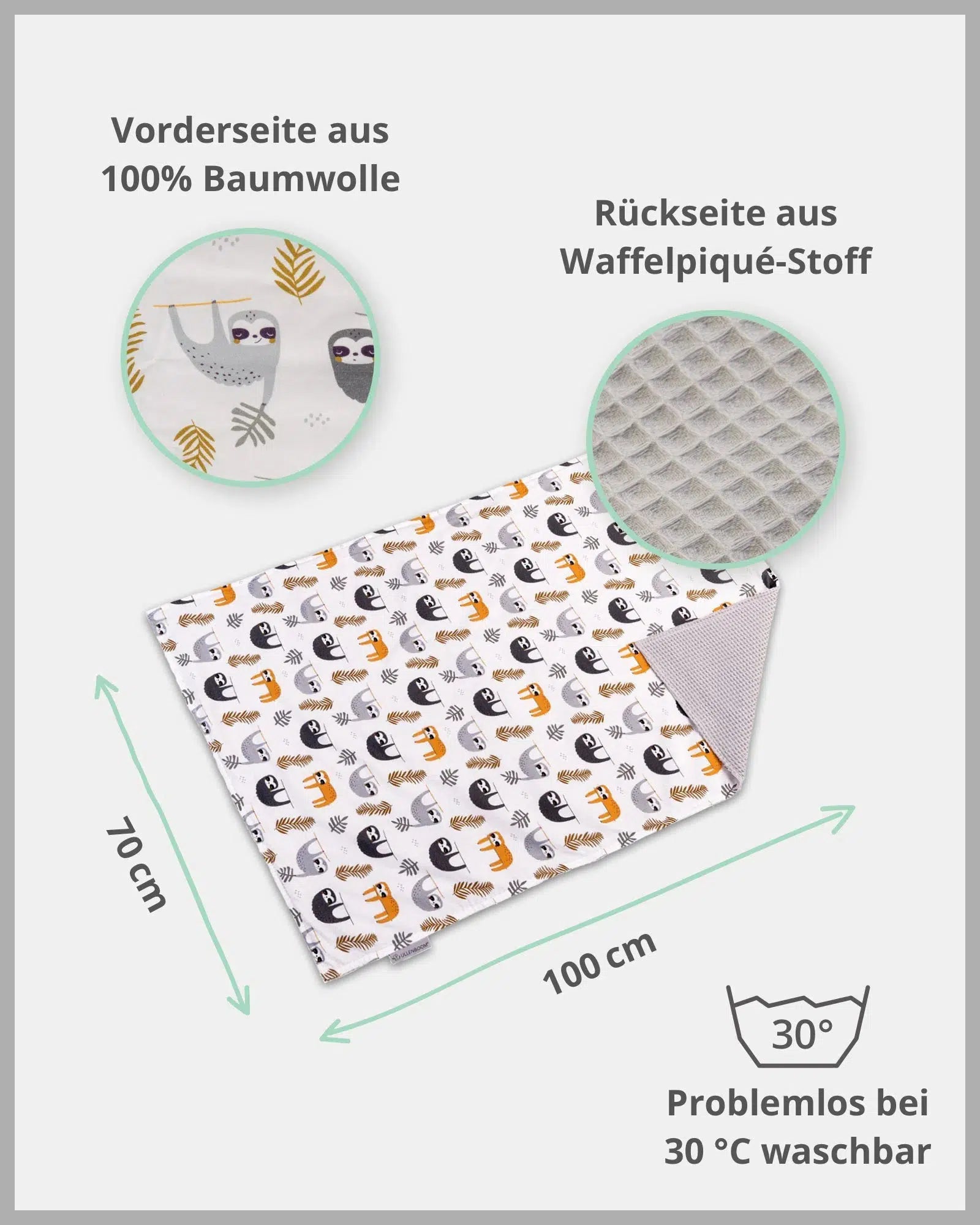 Babydecke & Kuscheldecke Waffelpiqué GRAU FAULTIERE-ULLENBOOM-70 x 100 cm-ULLENBOOM Baby