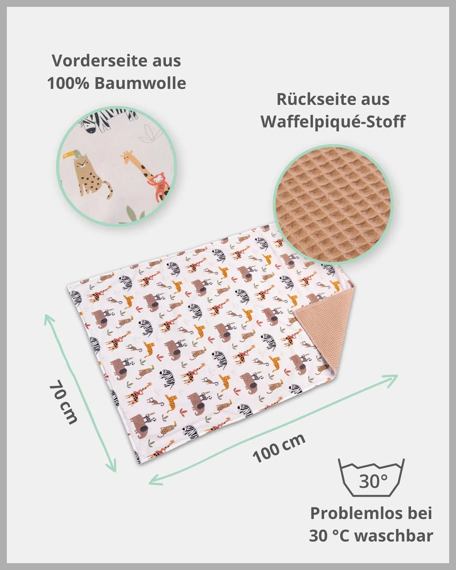 Babydecke & Kuscheldecke Waffelpiqué Motiv BEIGE SAVANNE-ULLENBOOM-70 x 100 cm-ULLENBOOM Baby