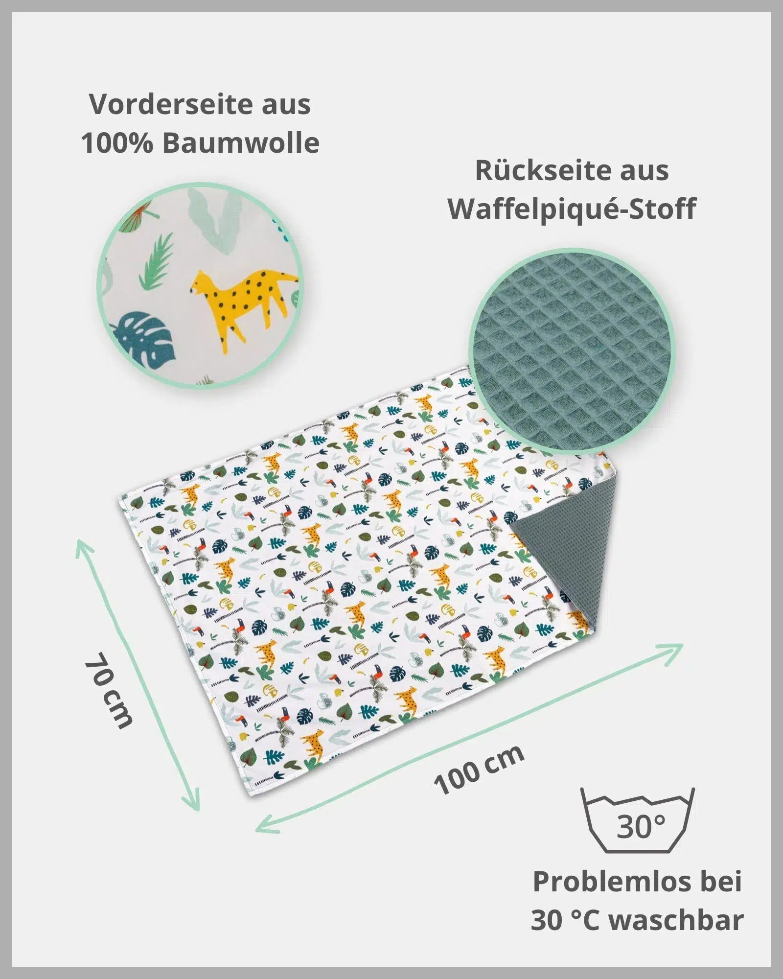 Babydecke & Kuscheldecke Waffelpiqué SALBEIGRÜN REGENWALD-ULLENBOOM-70 x 100 cm-ULLENBOOM Baby