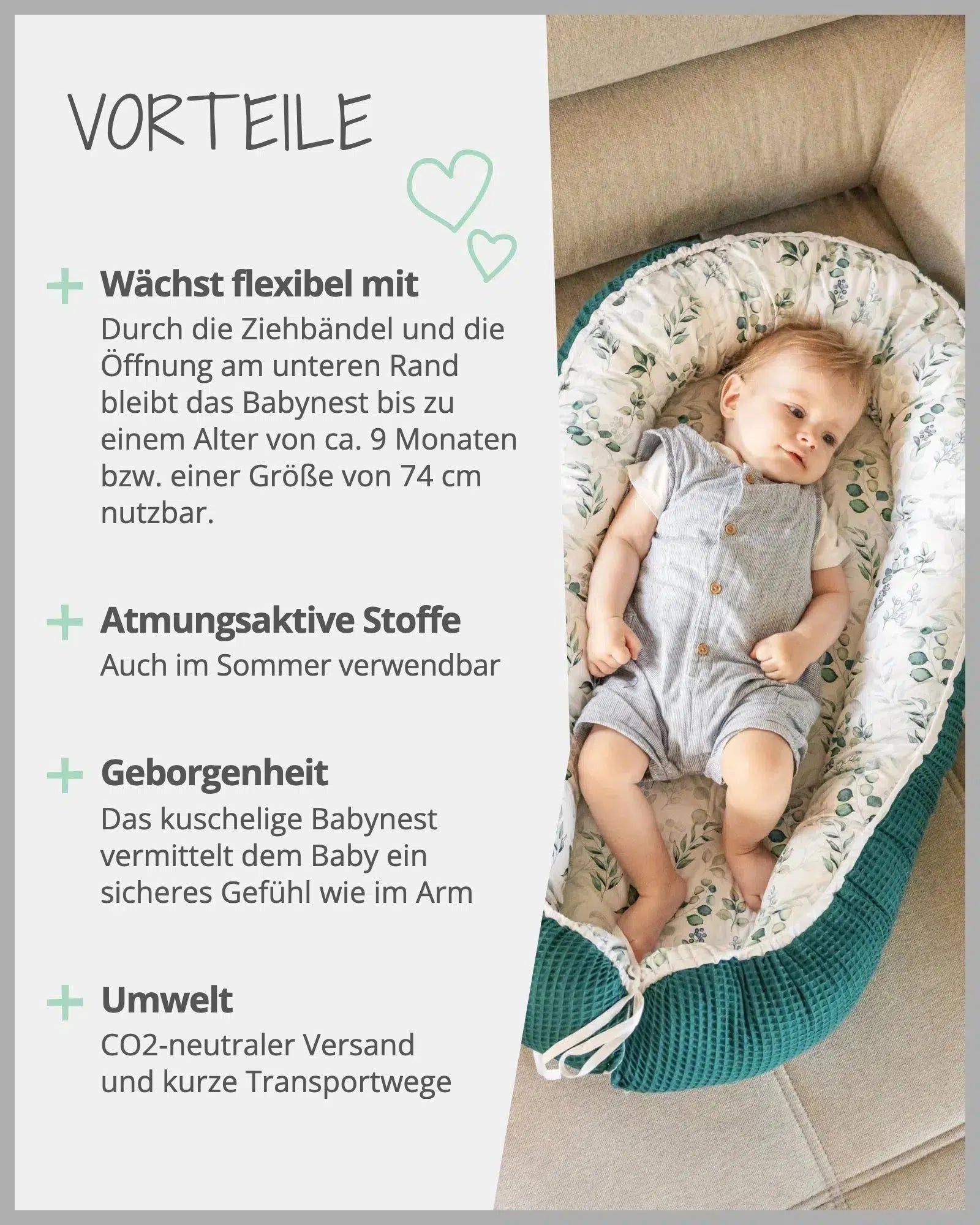 Babynest Waffelpiqué Motiv EUKALYPTUS-PETROL-ULLENBOOM-55 x 95 cm-ULLENBOOM Baby