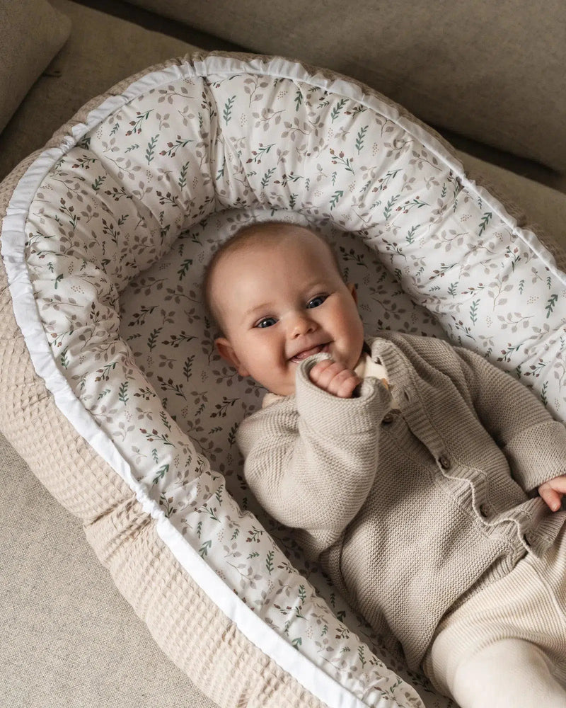 Babynest Waffel Motiv FLORAL SAND-ULLENBOOM-55 x 95 cm-ULLENBOOM Baby
