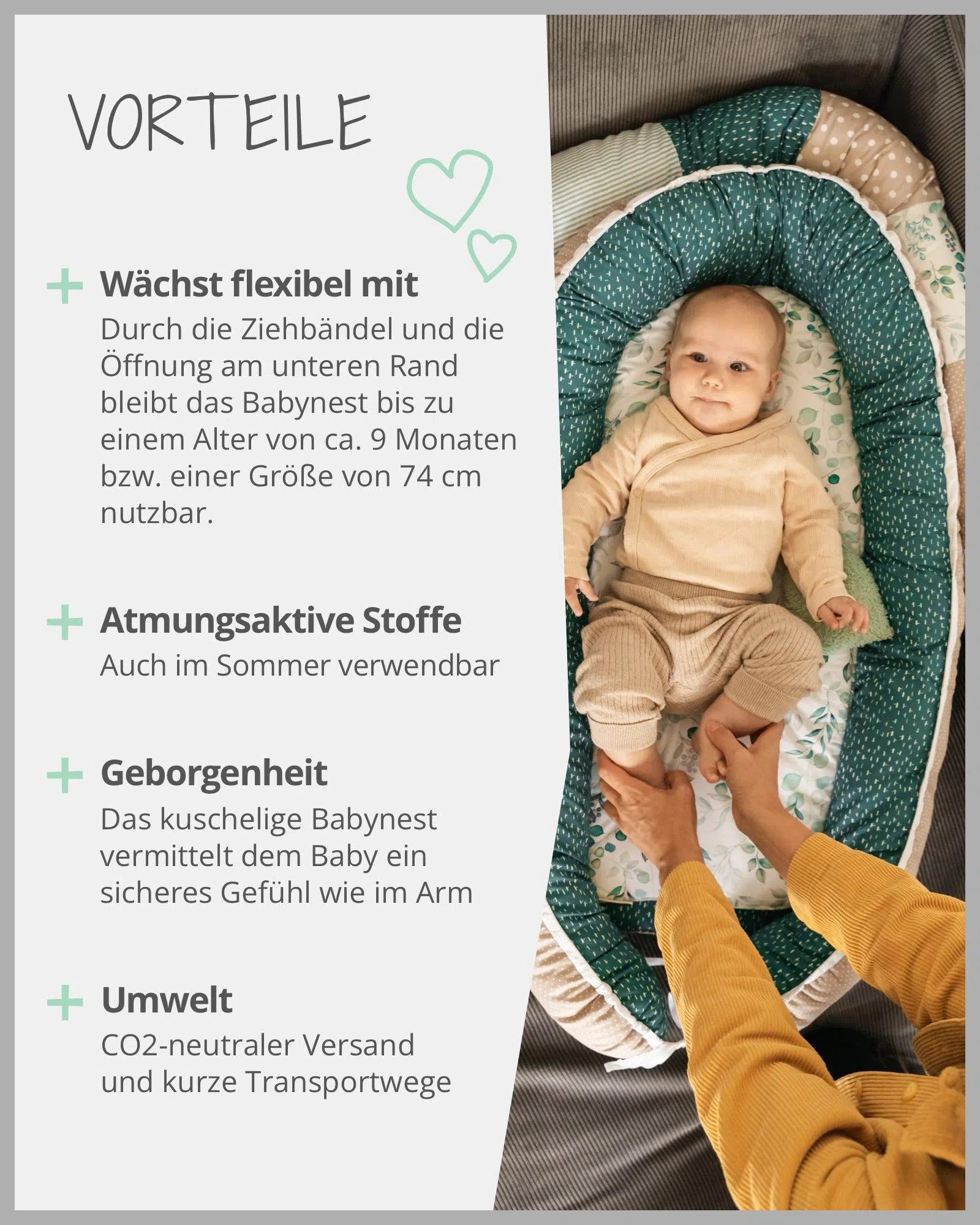 Babynest mit Einlage EUKALYPTUS-ULLENBOOM-55 x 95 cm-ULLENBOOM Baby