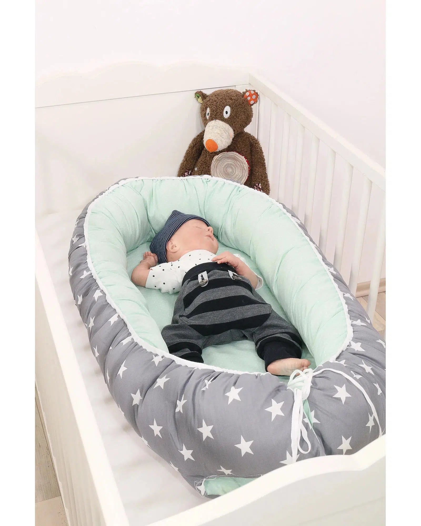 Babynest mit Einlage MINT GRAU-ULLENBOOM-55 x 95 cm-ULLENBOOM Baby