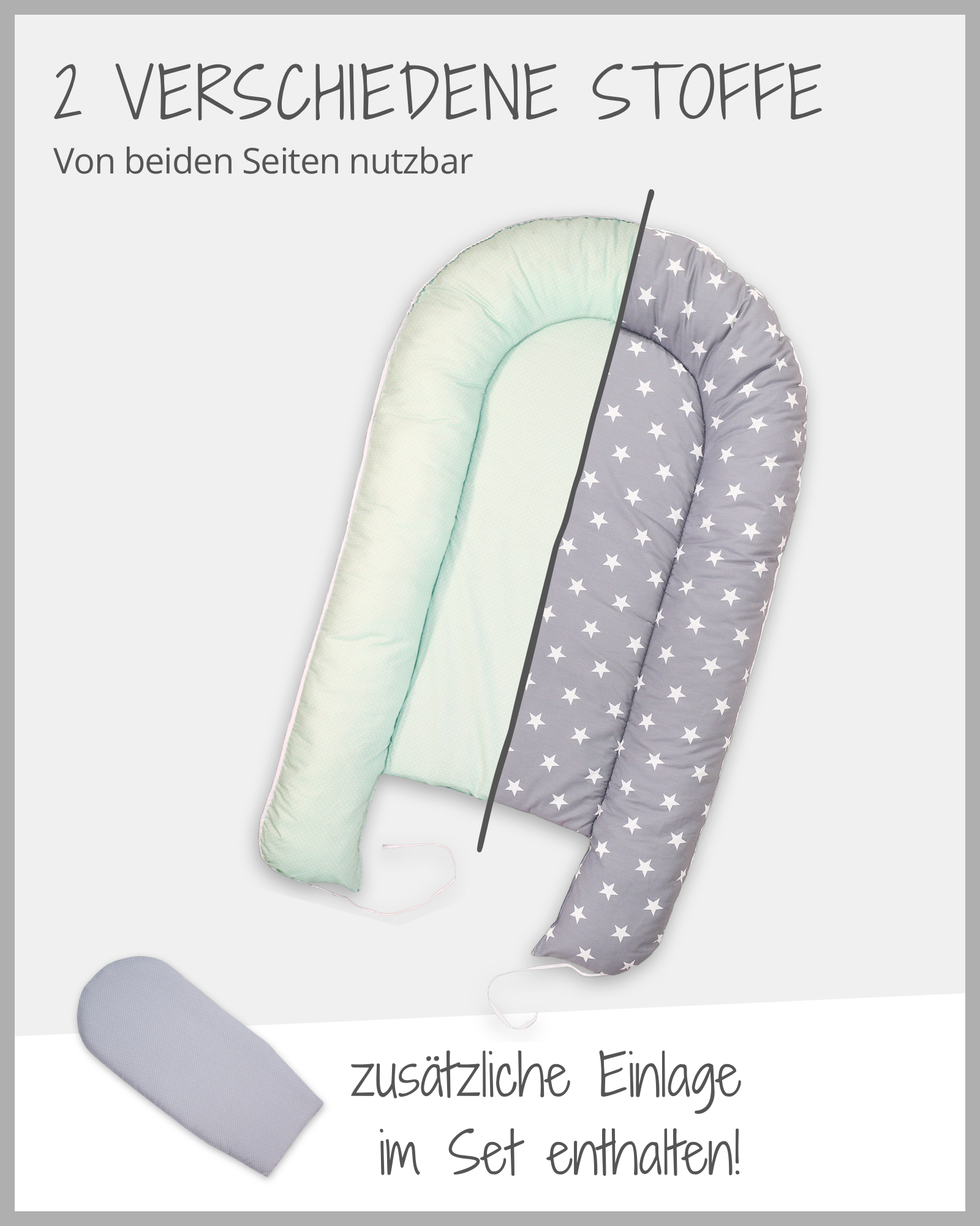 Babynest mit Einlage MINT GRAU-ULLENBOOM-55 x 95 cm-ULLENBOOM Baby