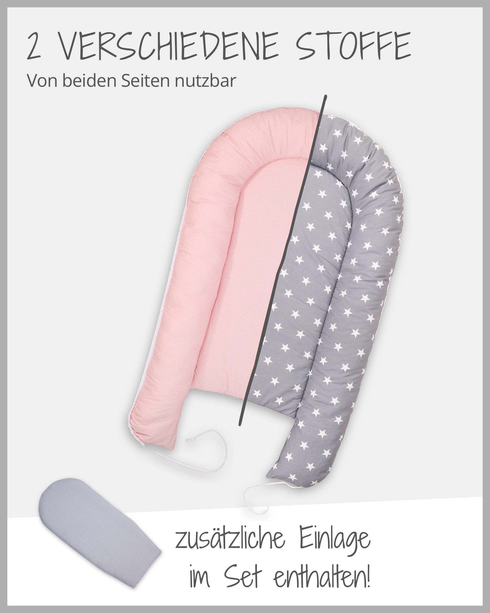 Babynest mit Einlage ROSA GRAU-ULLENBOOM-55 x 95 cm-ULLENBOOM Baby