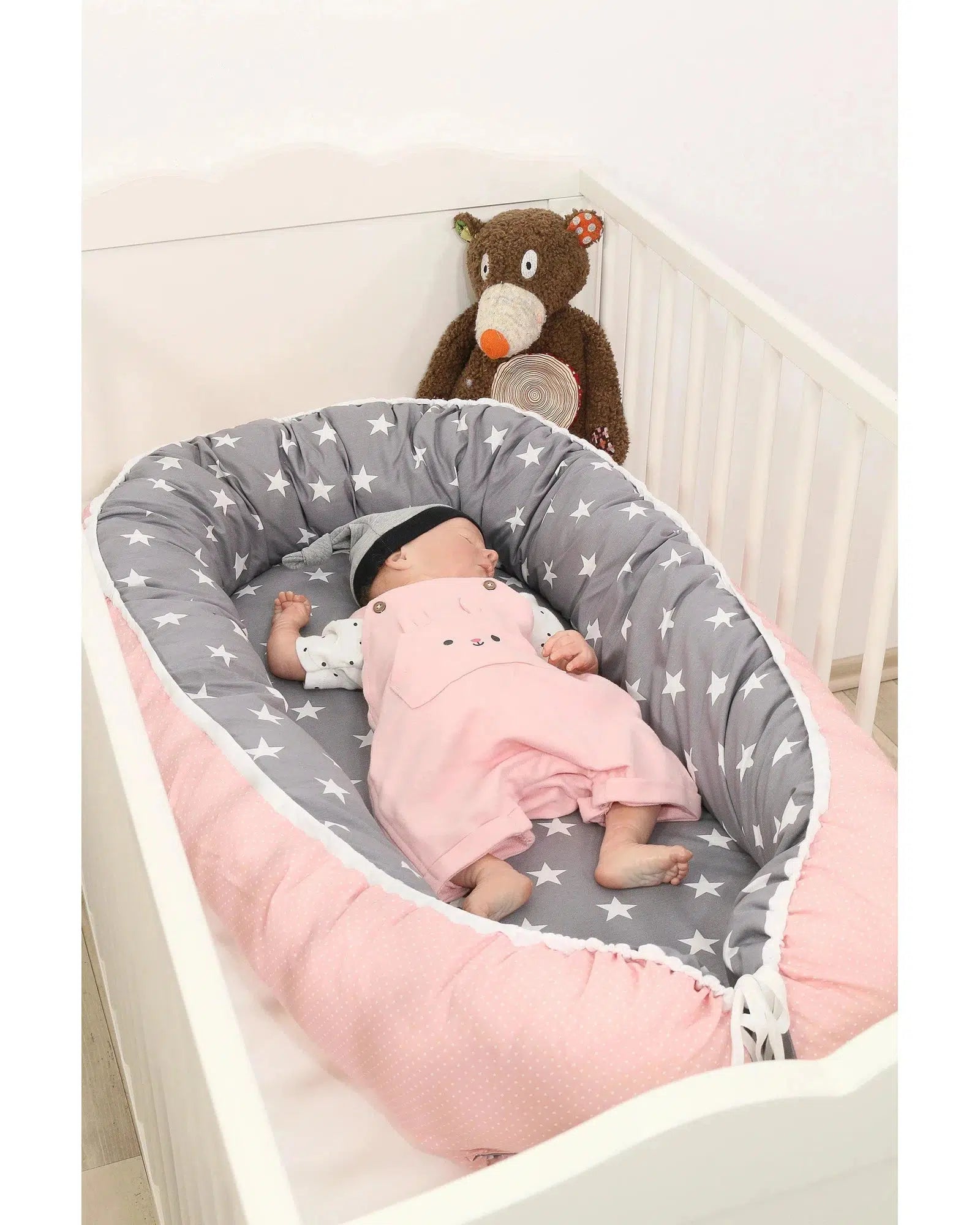 Babynest mit Einlage ROSA GRAU-ULLENBOOM-55 x 95 cm-ULLENBOOM Baby